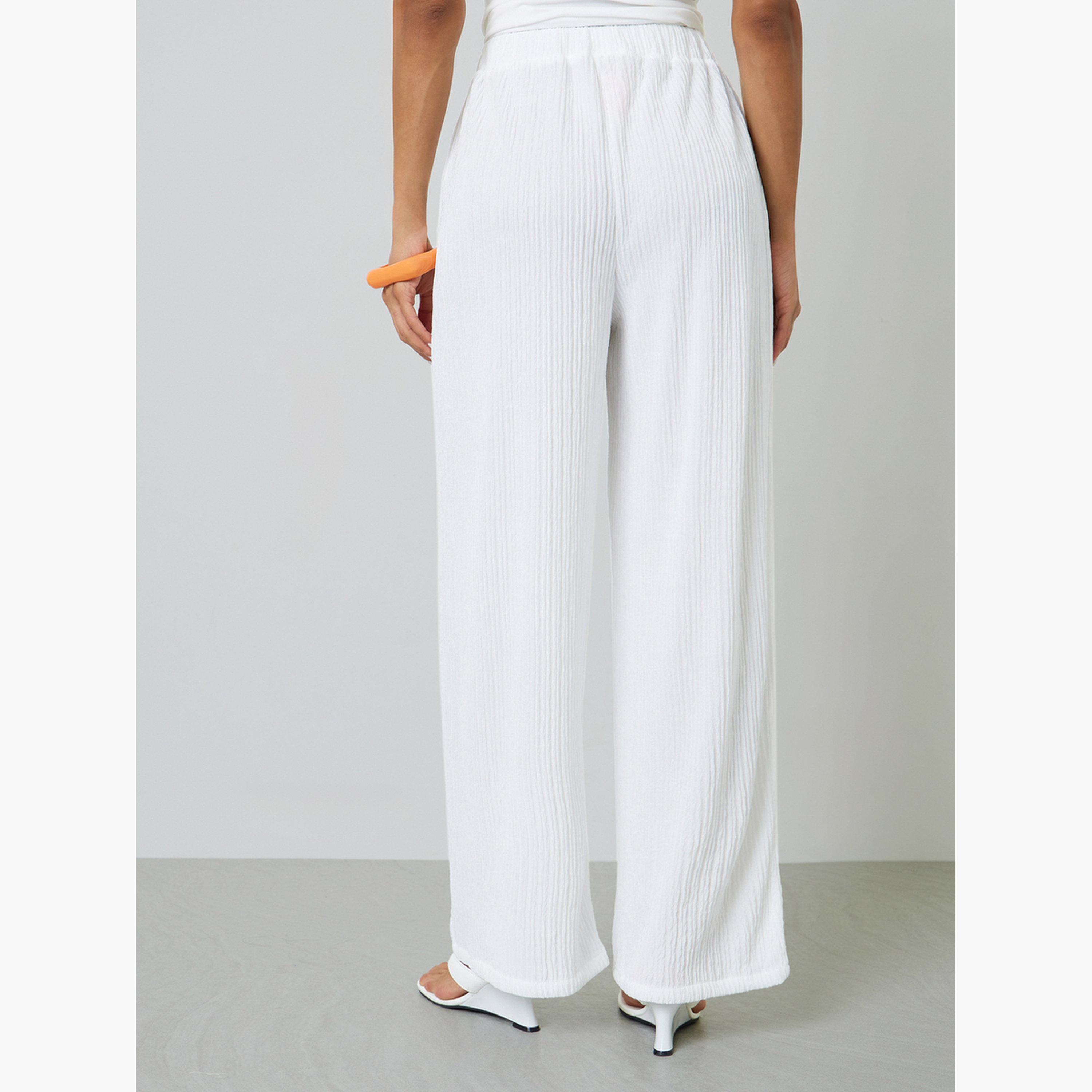 Take Two White Wide-Leg Textured Trousers-women-clothing-joggers-image-4
