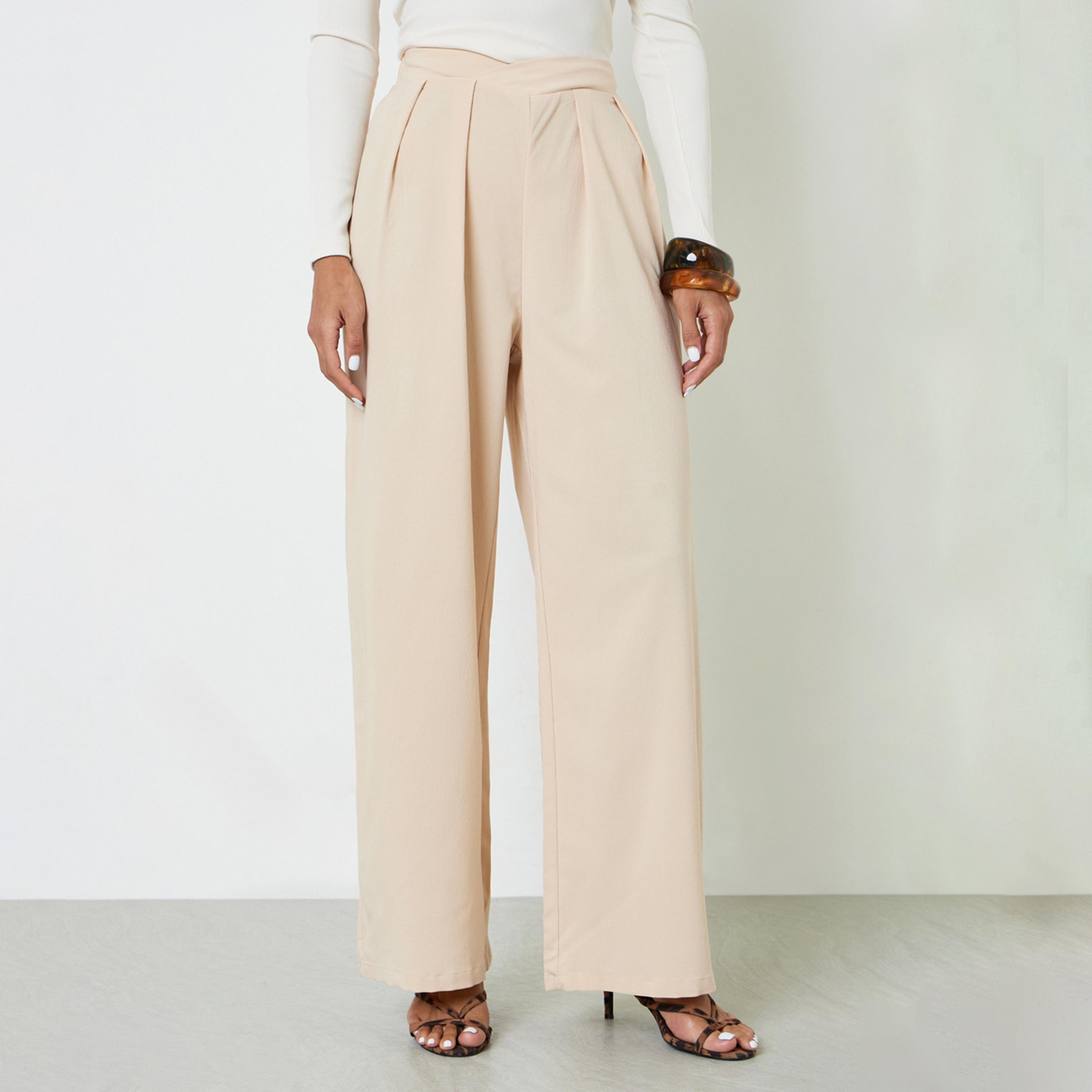 Take Two Khaki Wide-Leg Trousers with Pleats-women-clothing-joggers-image-1