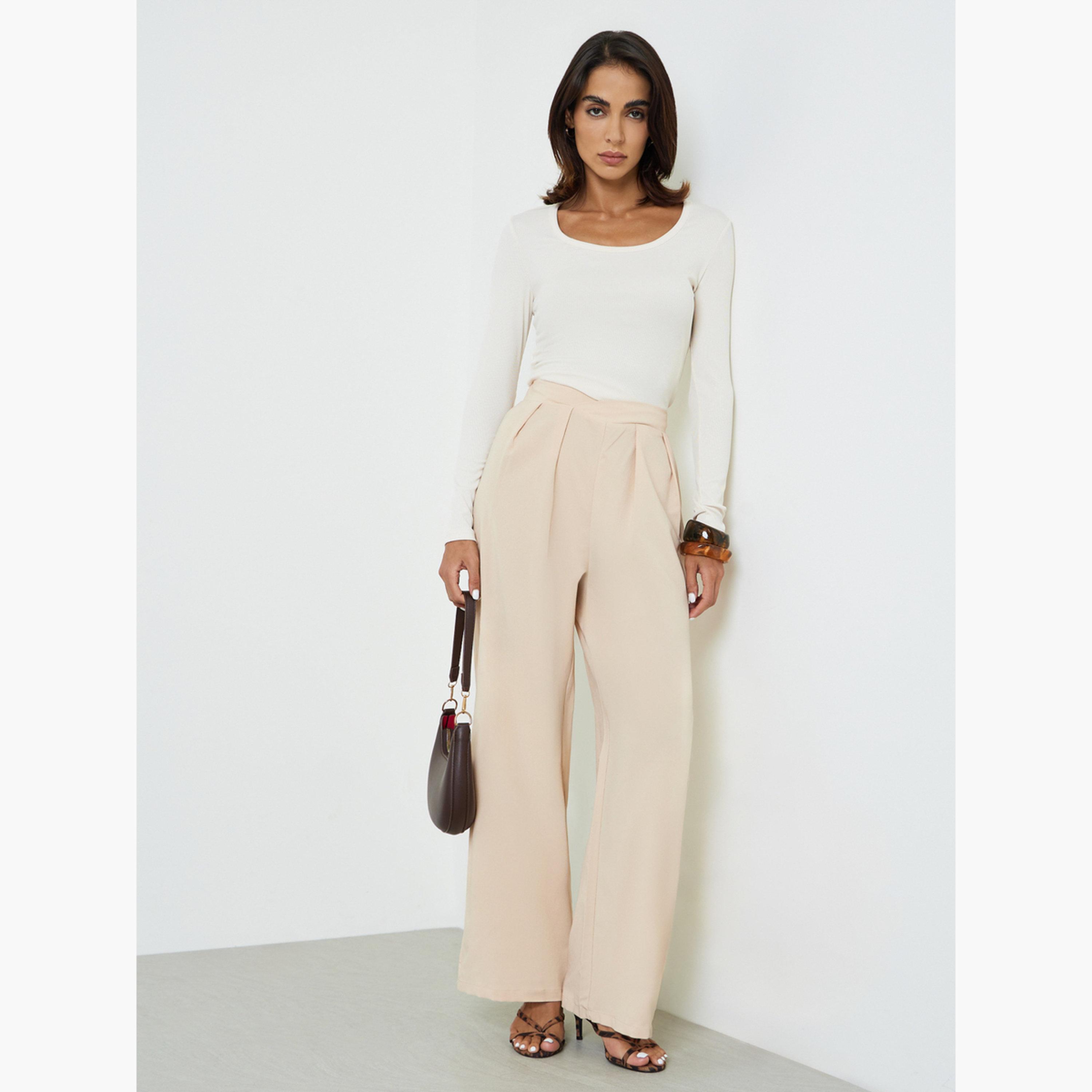 Take Two Khaki Wide-Leg Trousers with Pleats-women-clothing-joggers-image-2