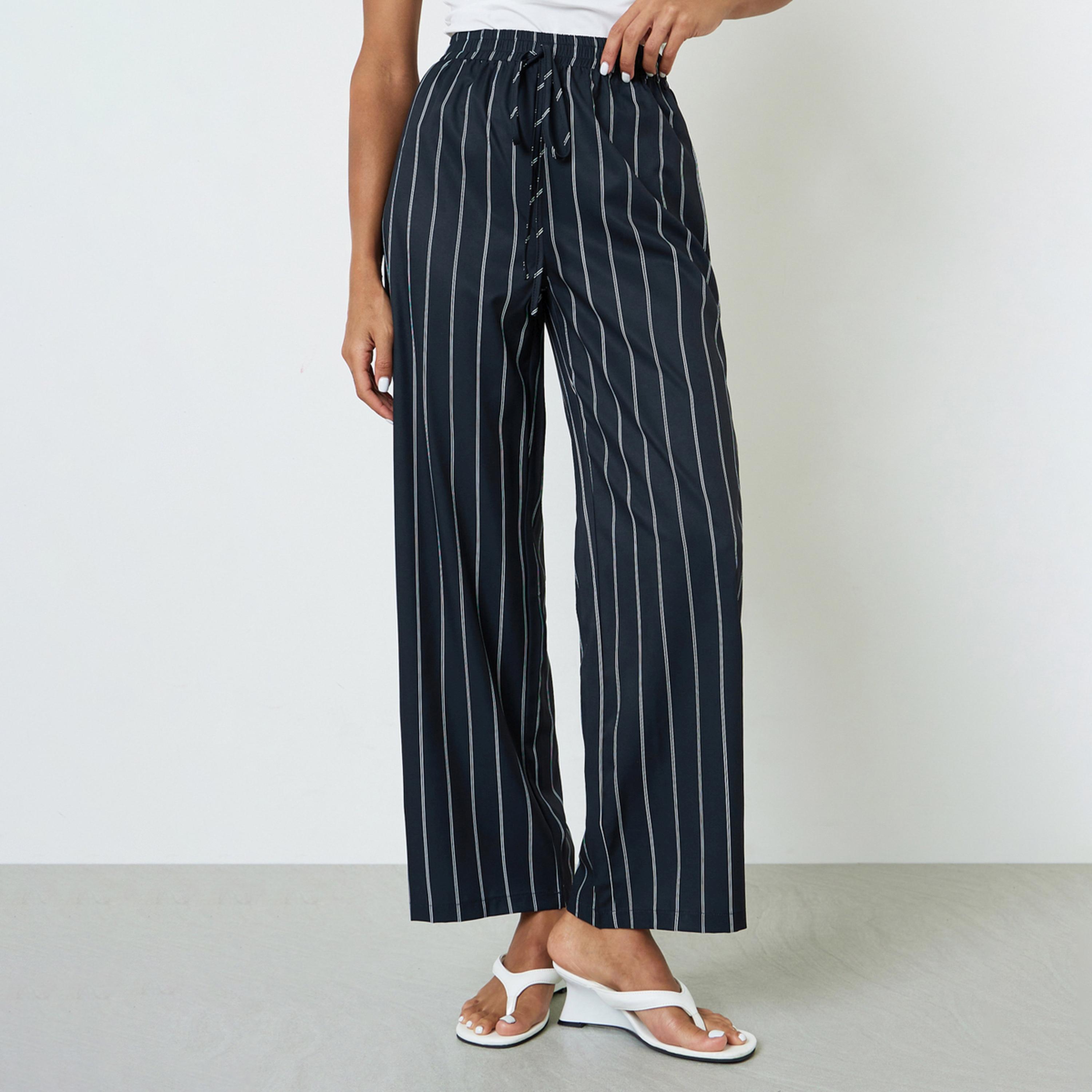Take Two Black Striped Wide-Leg Trousers-women-clothing-joggers-image-1