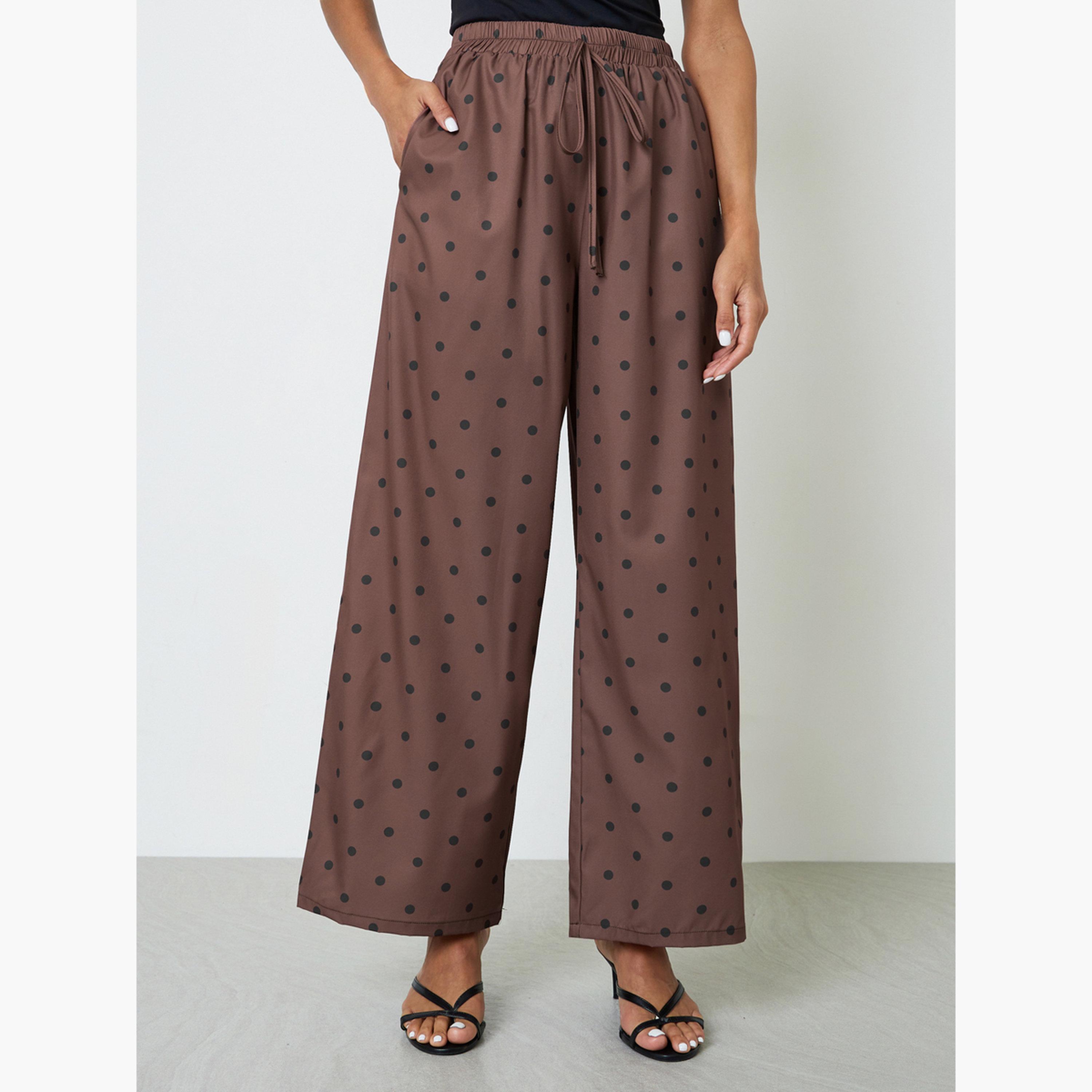 Take Two Brown Polka Dot Wide Leg Trousers-women-clothing-joggers-image-1