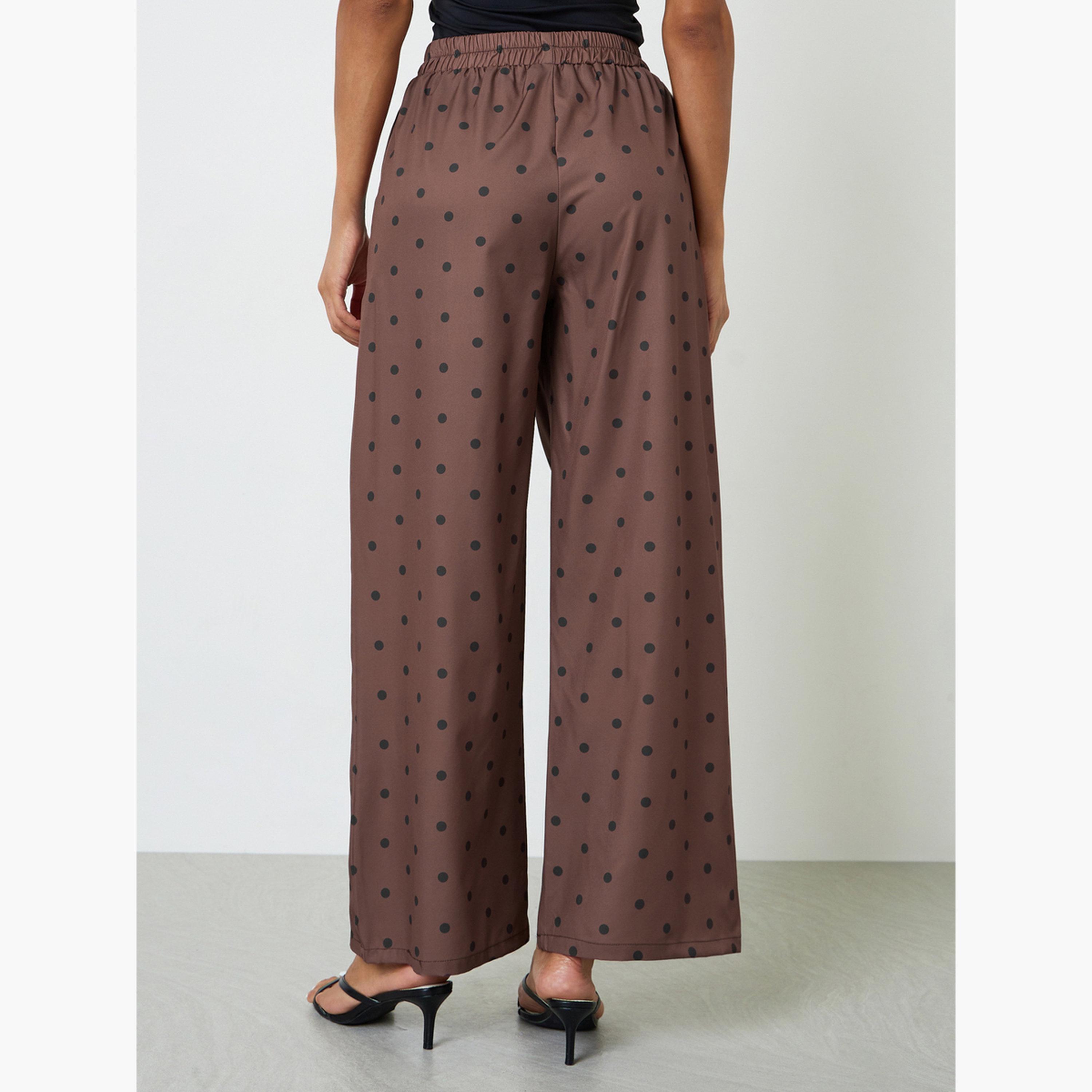 Take Two Brown Polka Dot Wide Leg Trousers-women-clothing-joggers-image-4