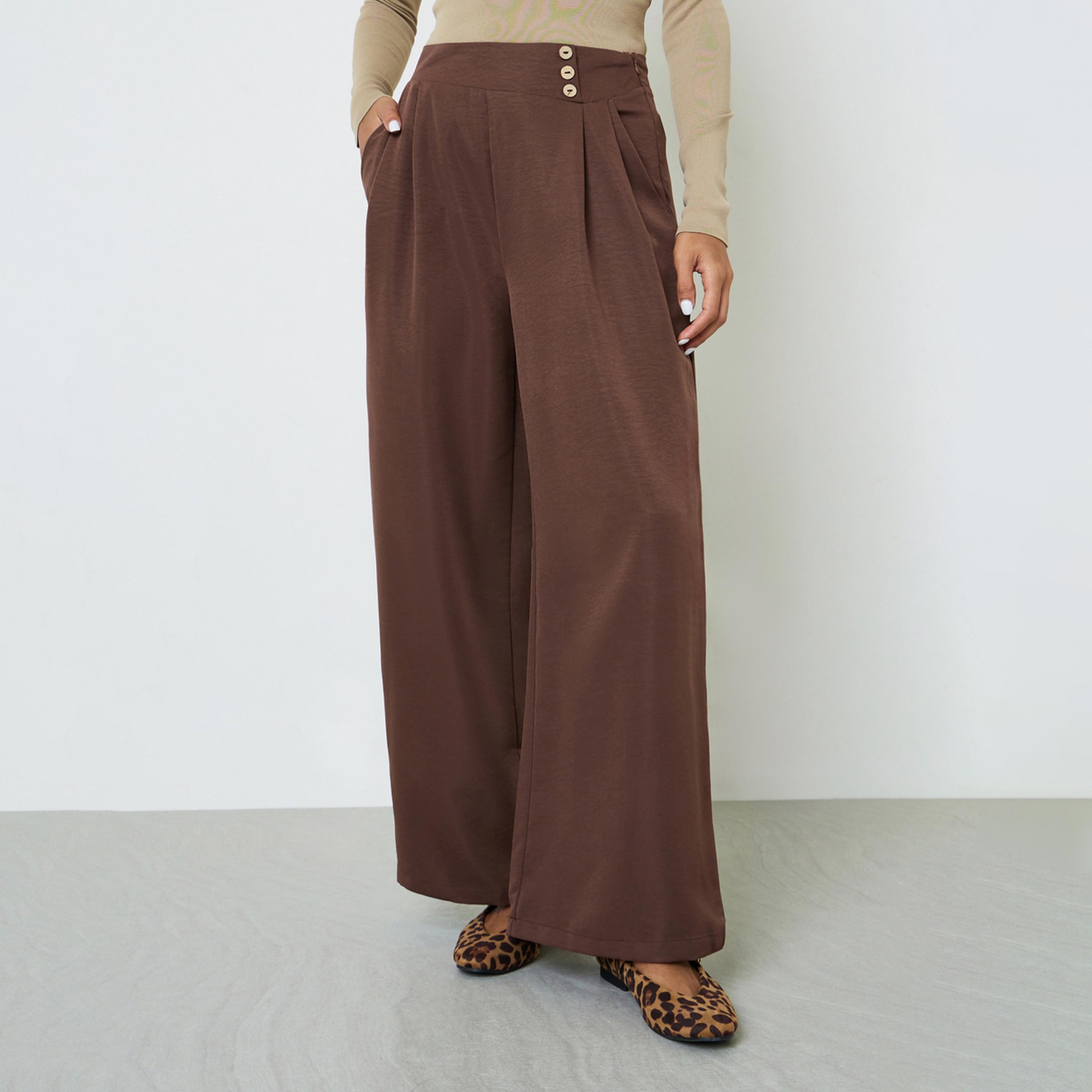 Take Two Elegant Brown Wide-Leg Pleated Trousers-women-clothing-trousers-image-1