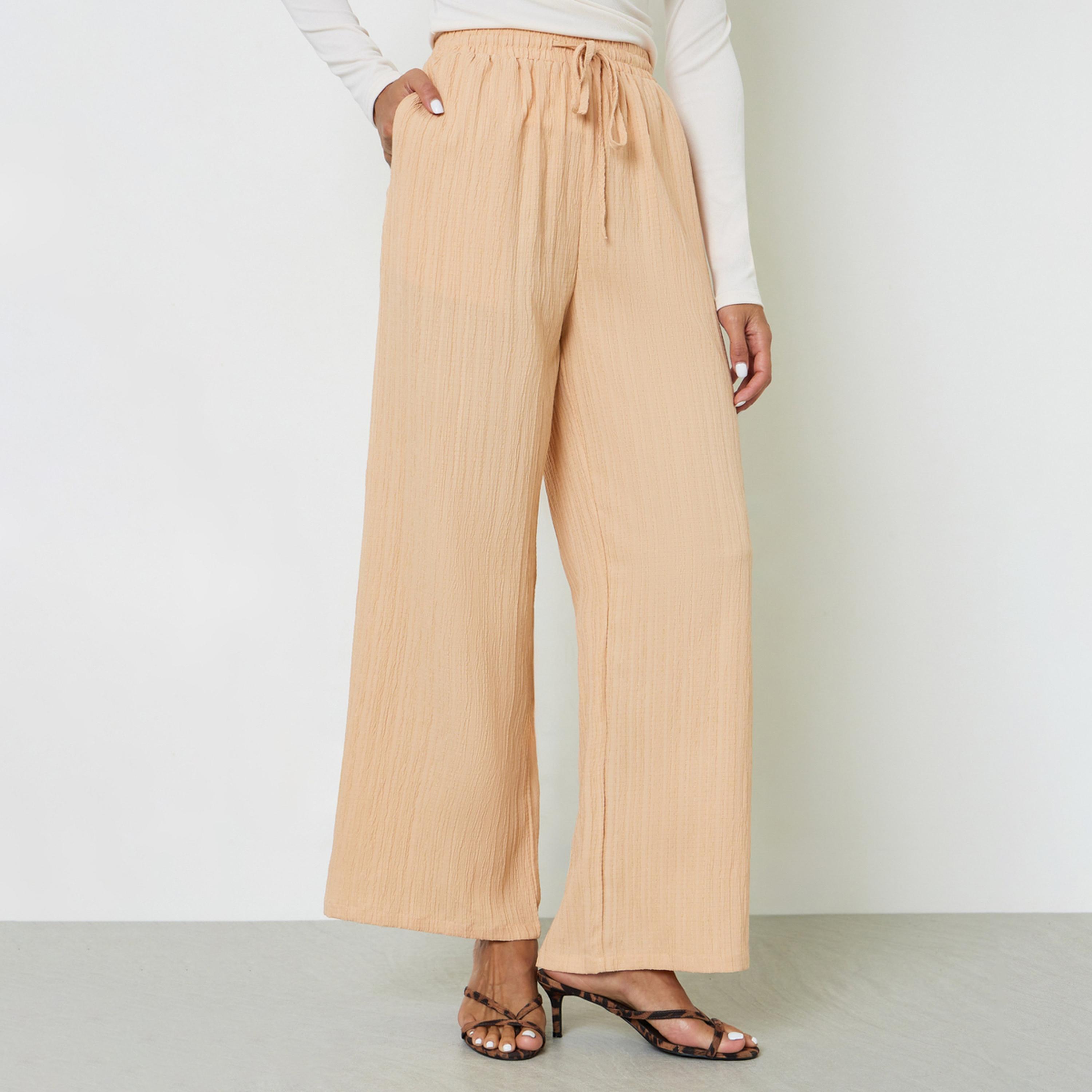 Take Two Khaki Textured Wide-Leg Palazzo Pants-women-clothing-joggers-image-1