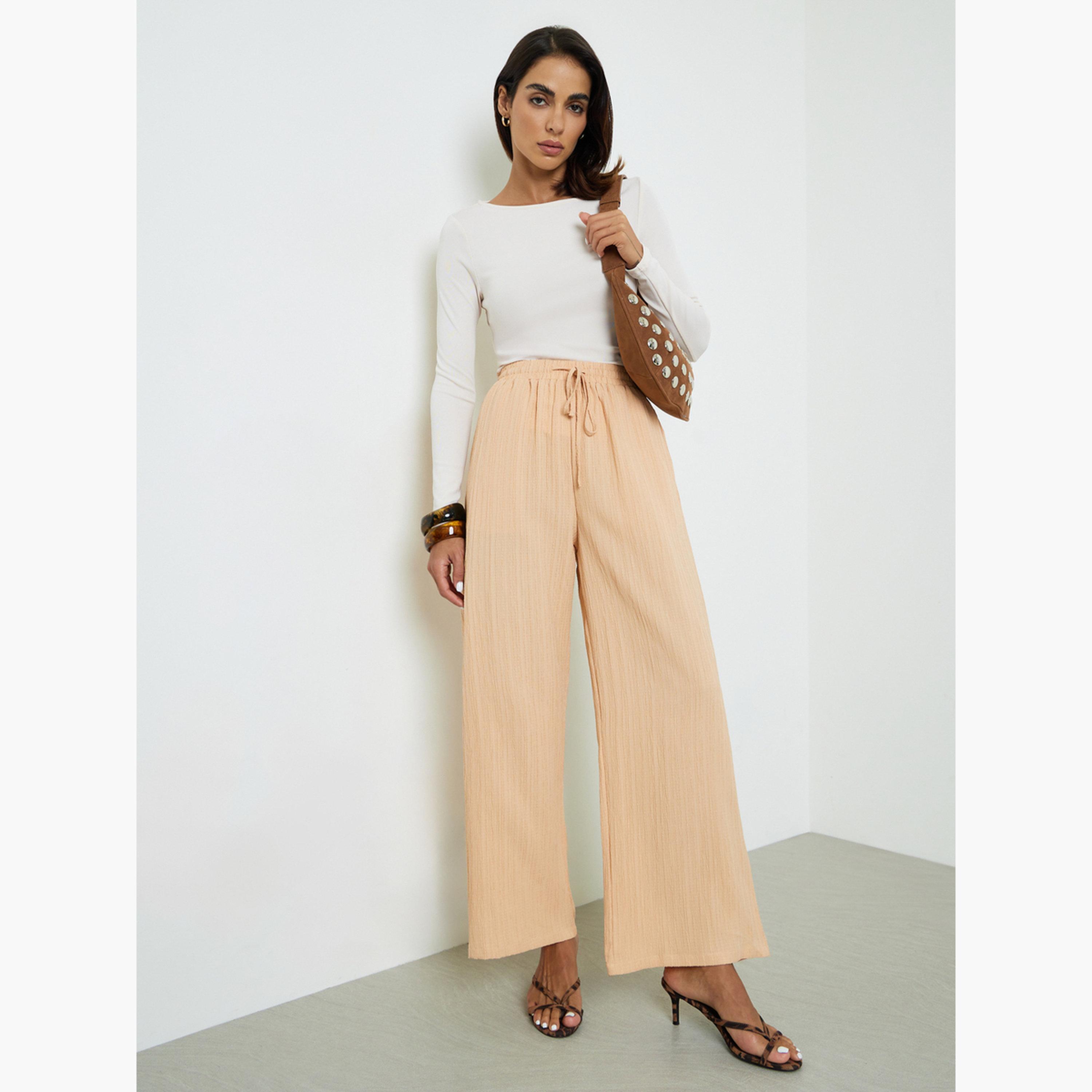 Take Two Khaki Textured Wide-Leg Palazzo Pants-women-clothing-joggers-image-2