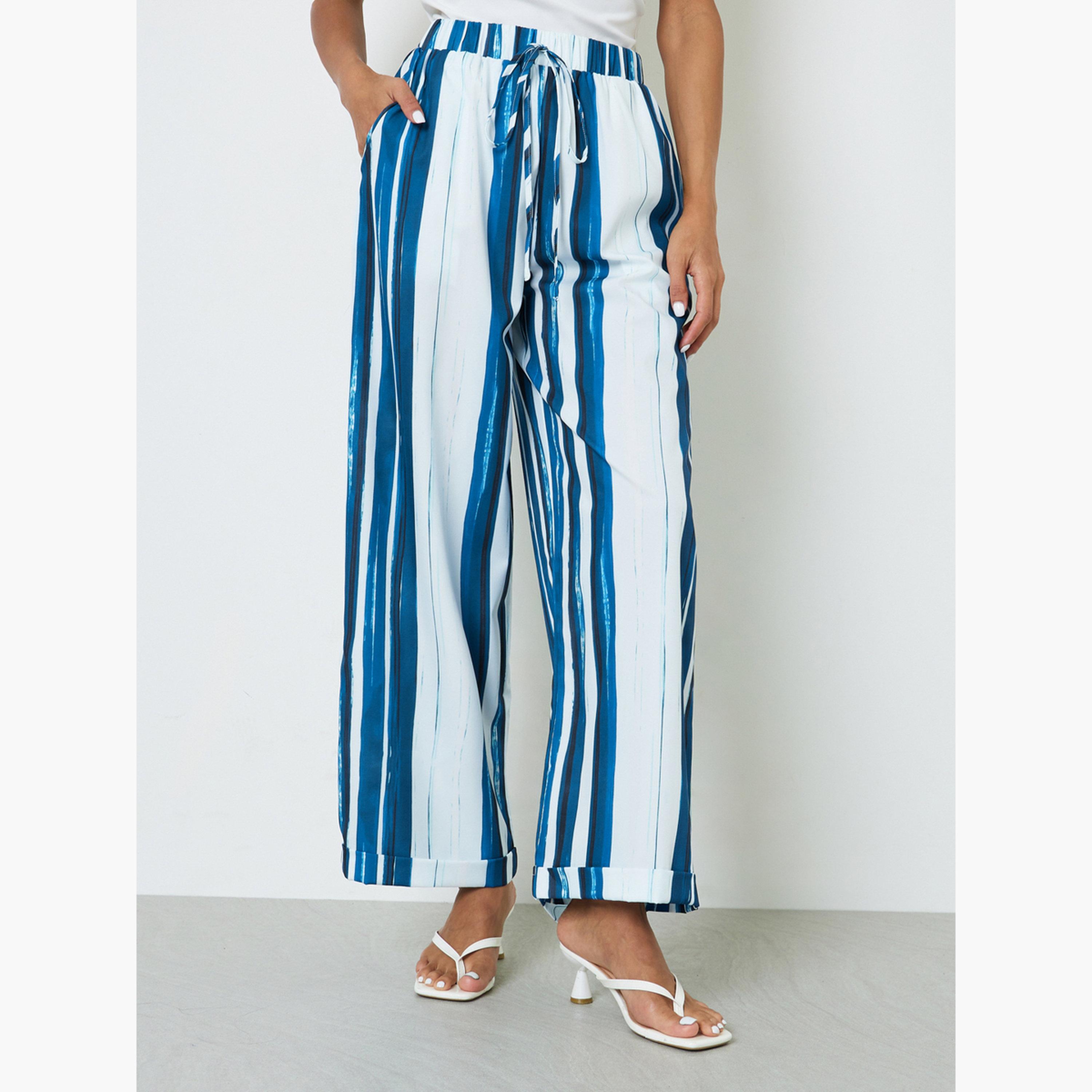 Take Two Multi-Stripe Wide-Leg Trousers with Drawstring Waist-women-clothing-joggers-image-1
