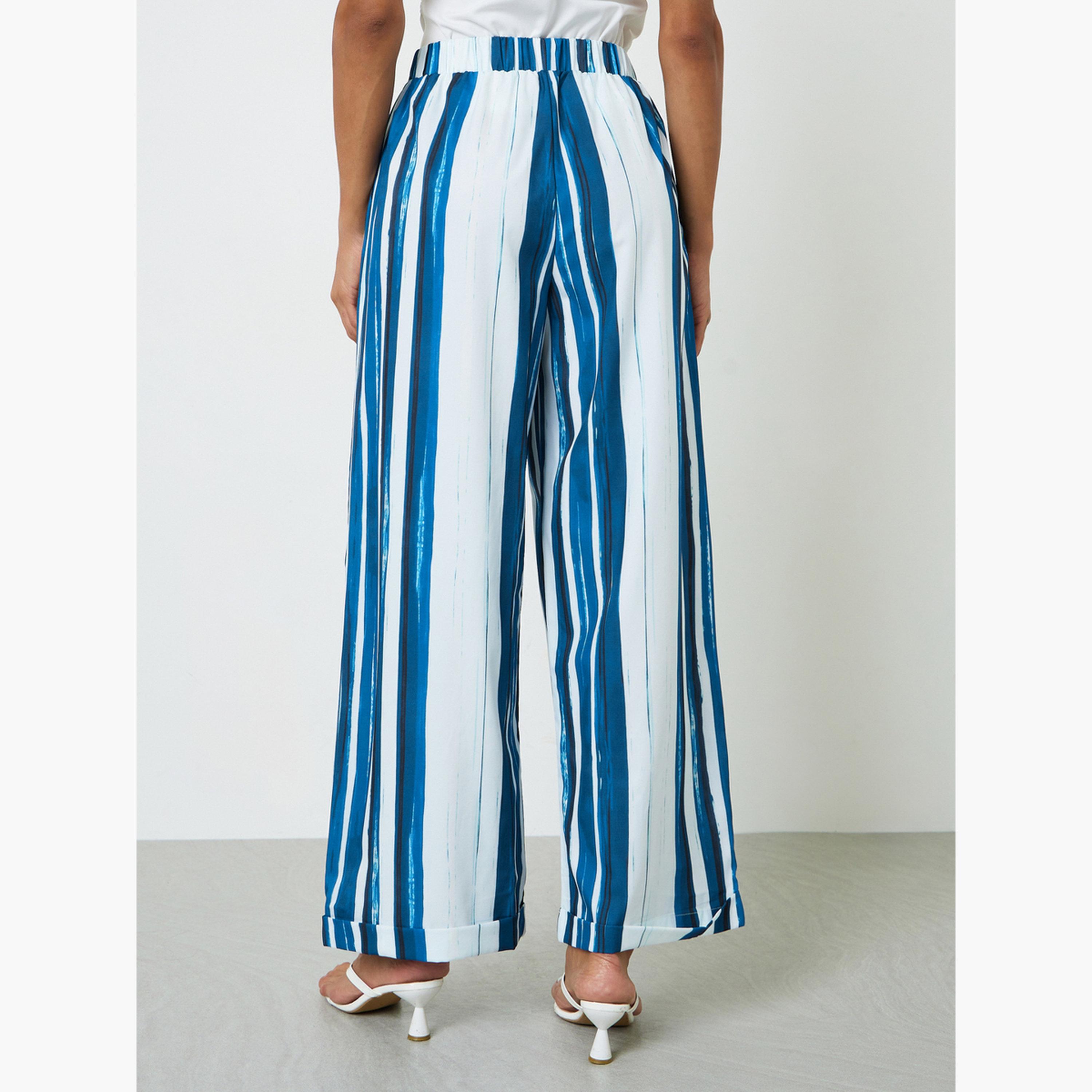 Take Two Multi-Stripe Wide-Leg Trousers with Drawstring Waist-women-clothing-joggers-image-4