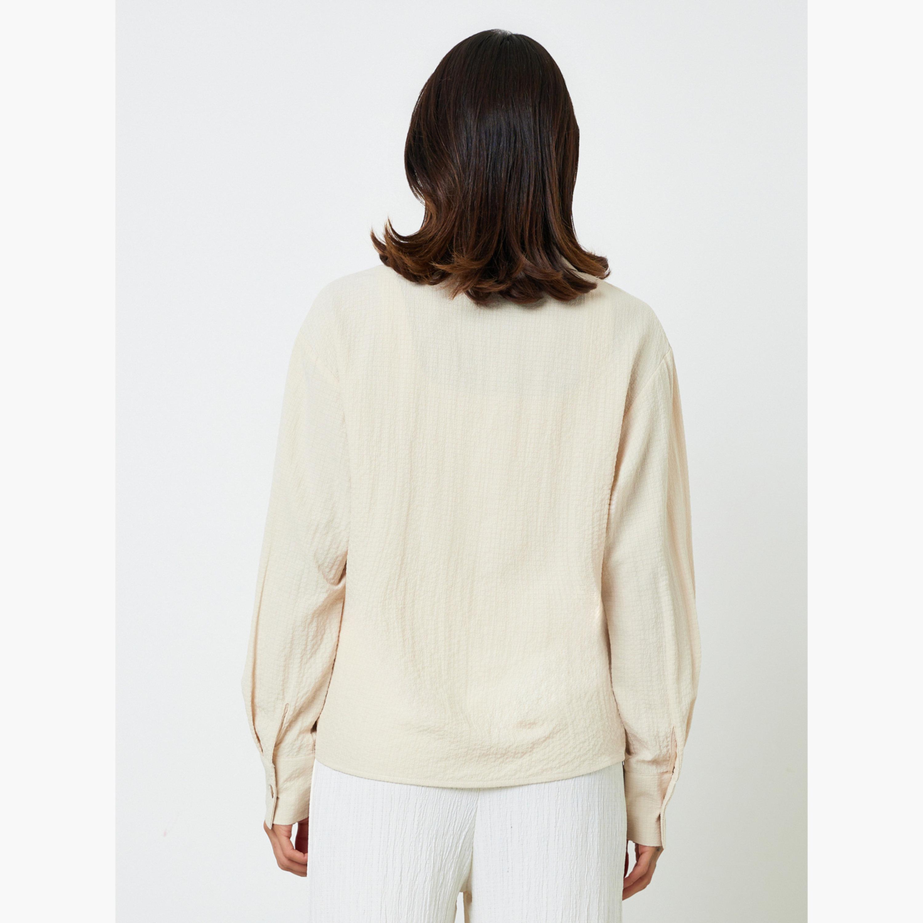 بلوزة بقصة عادية وأزرار بيج-women-clothing-shirtsandblouses-shirts-image-3