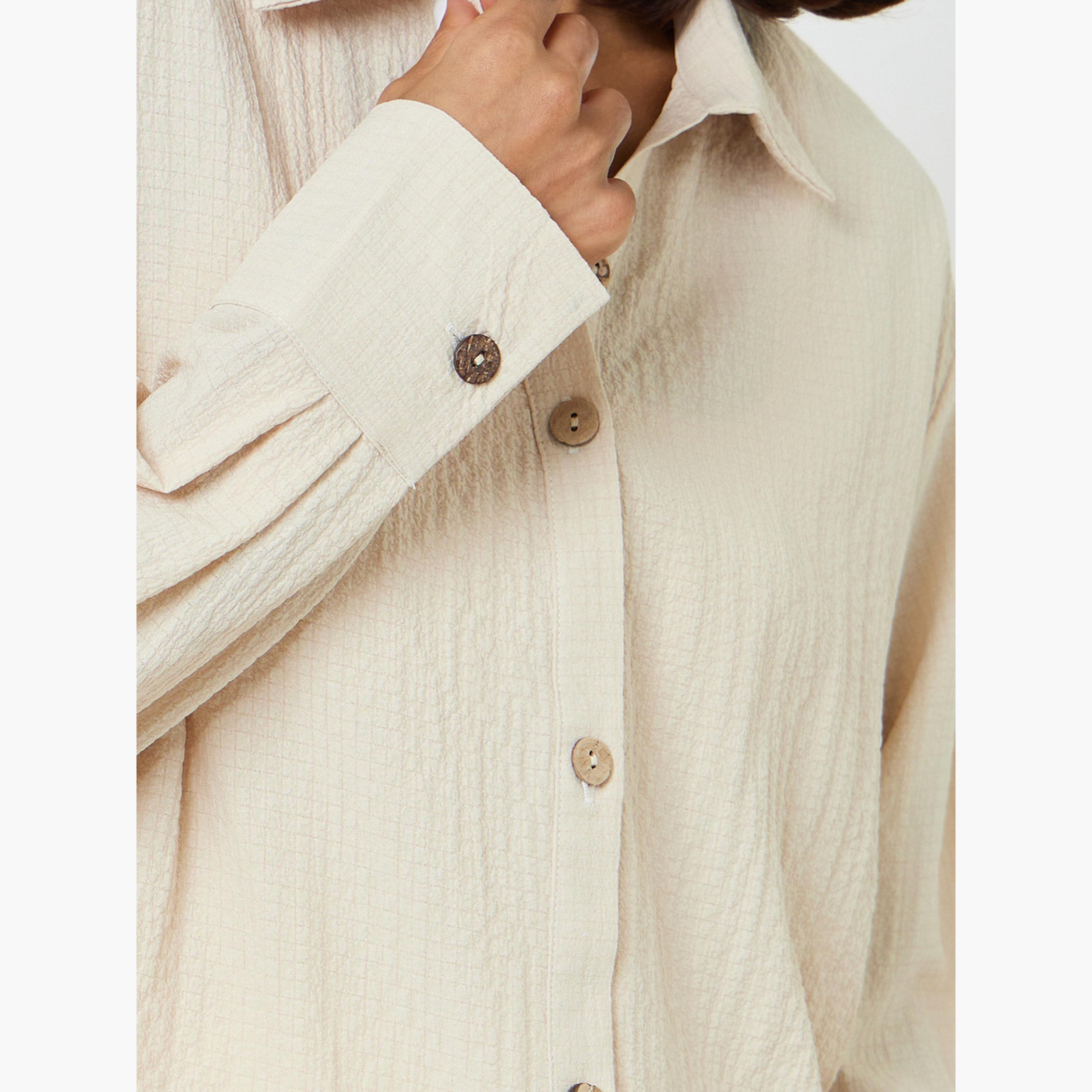 بلوزة بقصة عادية وأزرار بيج-women-clothing-shirtsandblouses-shirts-image-5