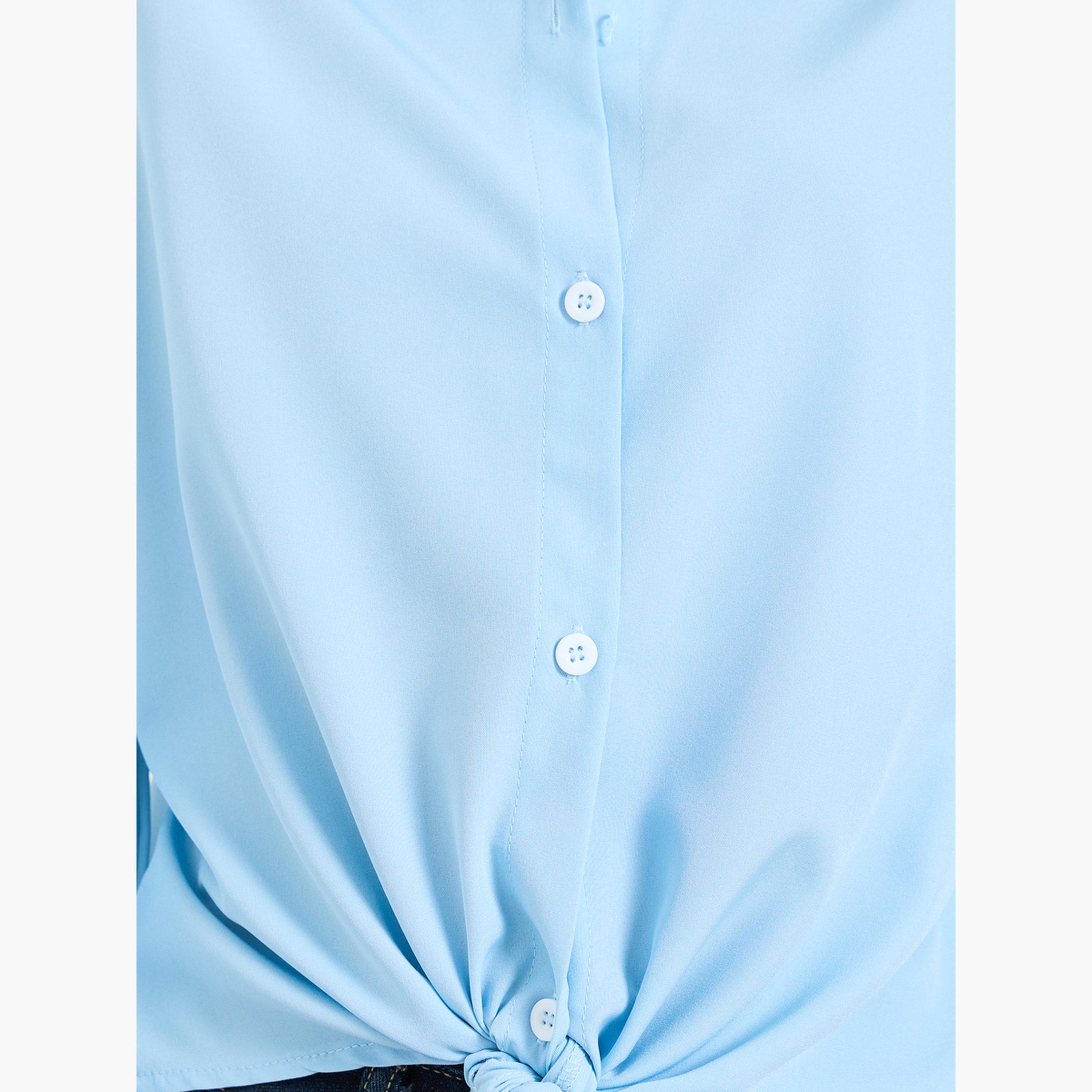 بلوزة بأكمام طويلة وعقدة أمامية أزرق سماوي-women-clothing-shirtsandblouses-shirts-image-4
