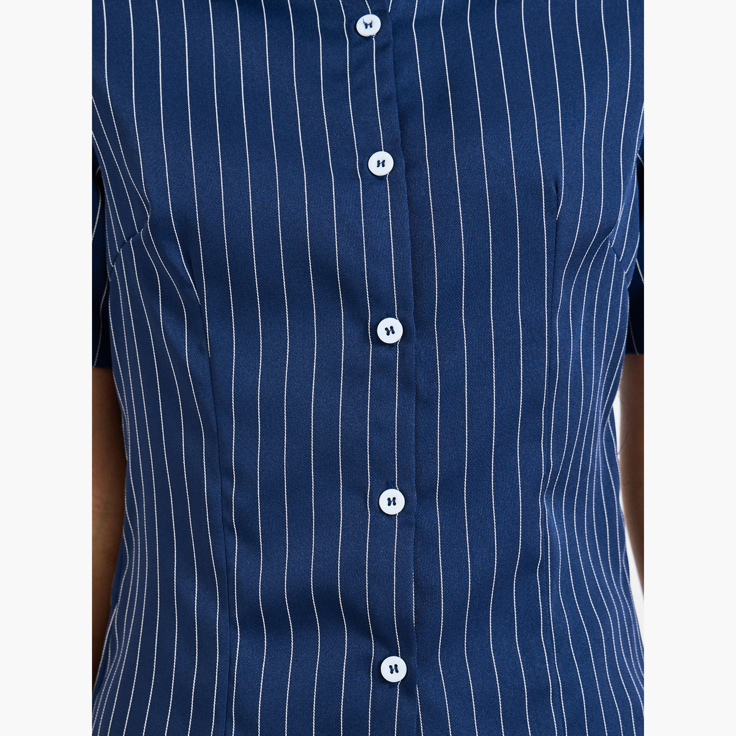 Take Two Dark Blue Striped Short-Sleeve Button-Down Shirt-women-clothing-shirtsandblouses-shirts-image-5