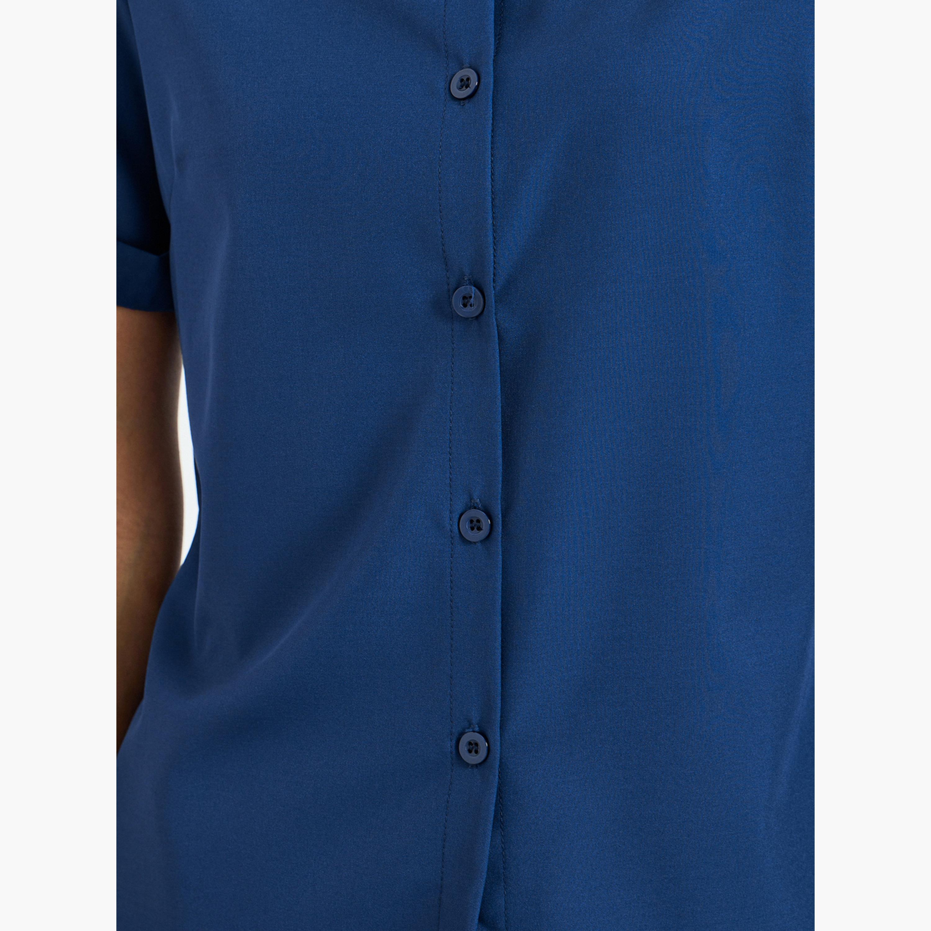 Take Two Dark Blue Short Sleeve Button-Up Shirt-women-clothing-shirtsandblouses-shirts-image-4