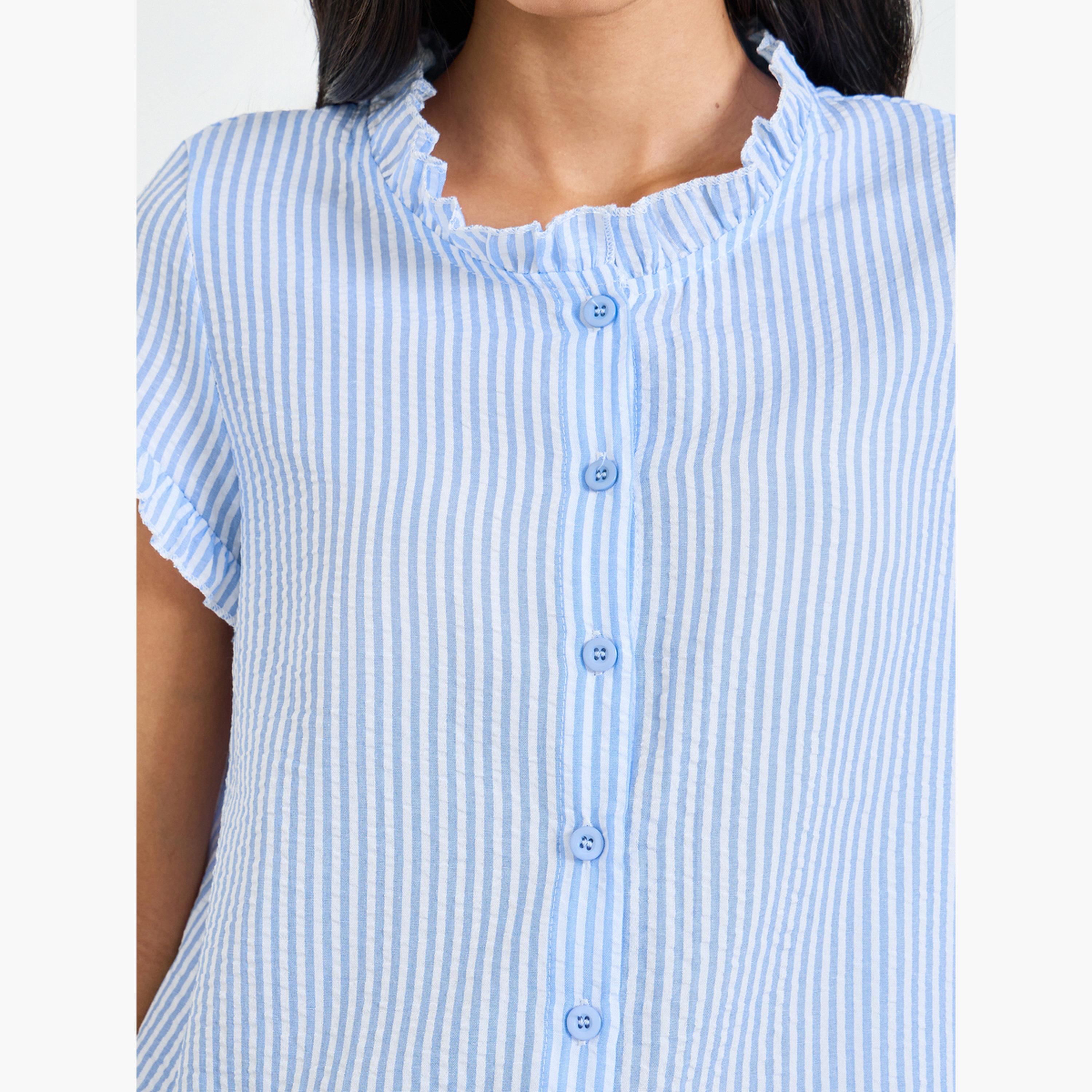 بلوزة بأكمام قصيرة بكشكشة ومخططة-women-clothing-shirtsandblouses-shirts-image-5