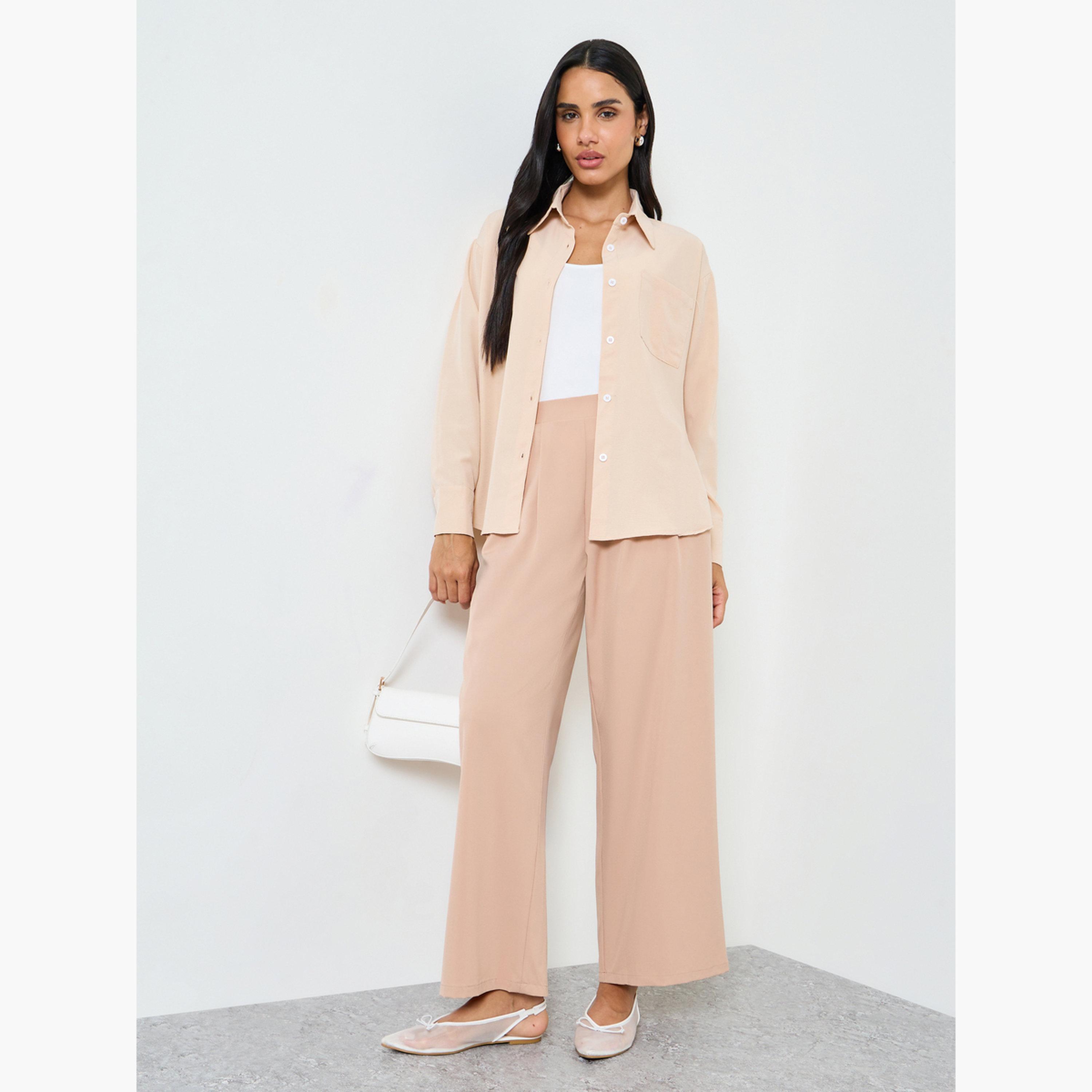 Take Two Khaki Long Sleeve Textured Button-Up Shirt-women-clothing-shirtsandblouses-shirts-image-2
