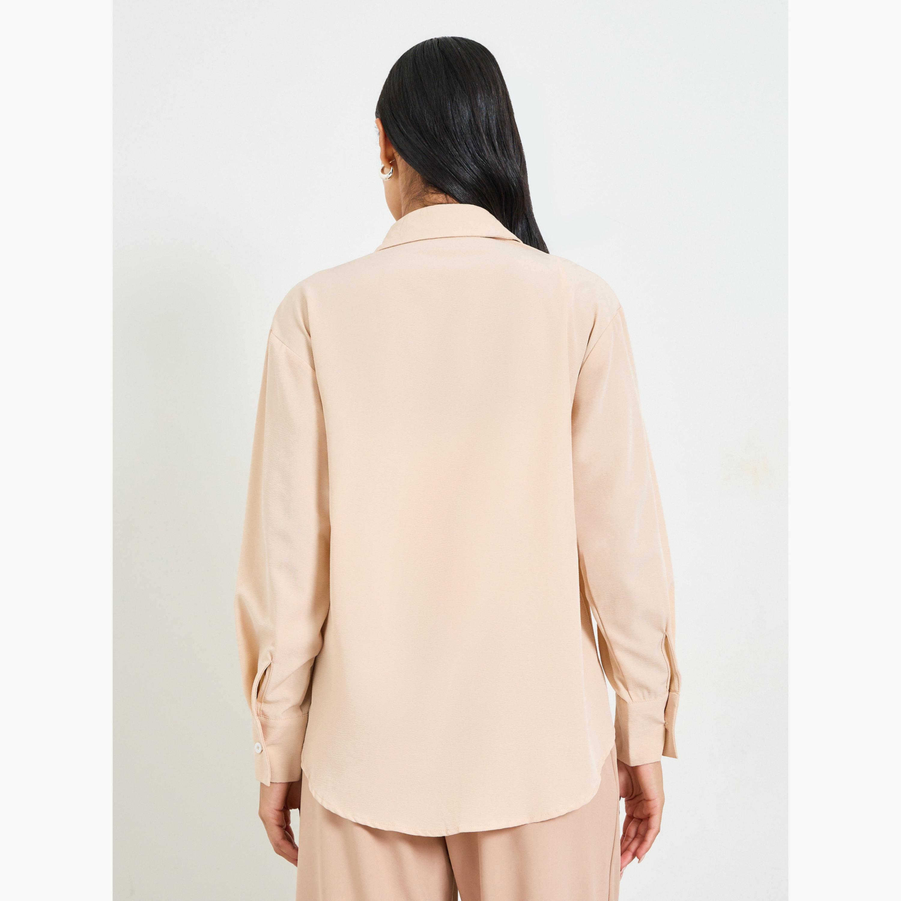 Take Two Khaki Long Sleeve Textured Button-Up Shirt-women-clothing-shirtsandblouses-shirts-image-3