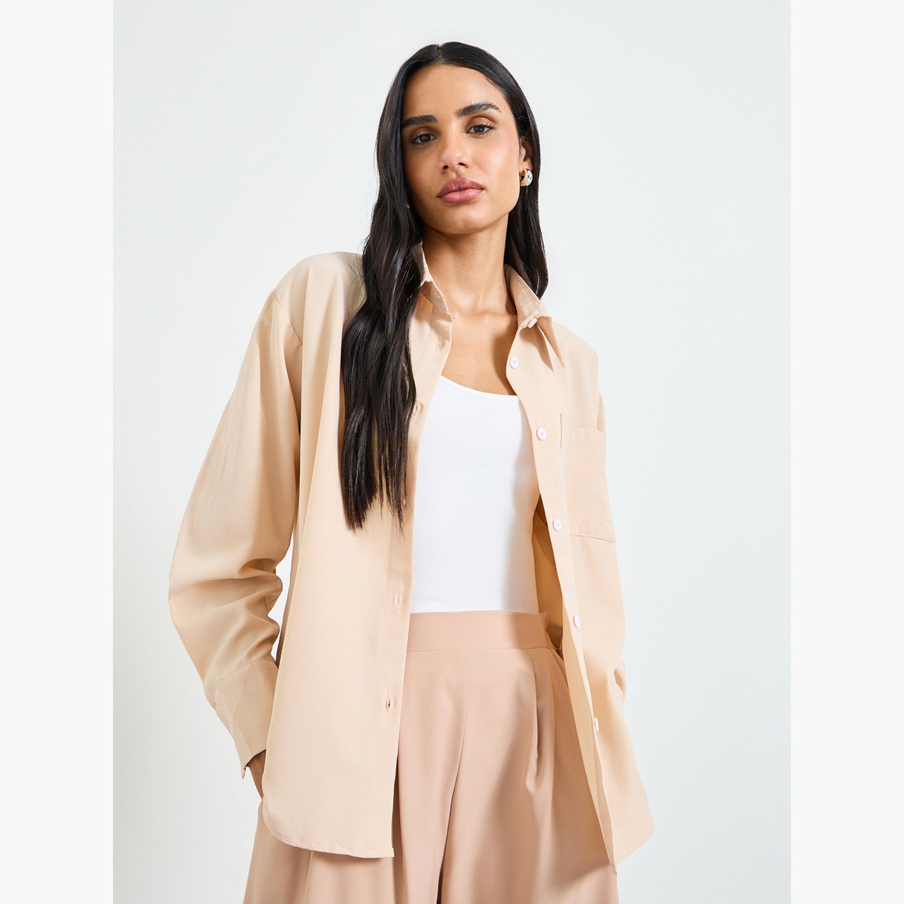 Take Two Khaki Long Sleeve Textured Button-Up Shirt-women-clothing-shirtsandblouses-shirts-image-4