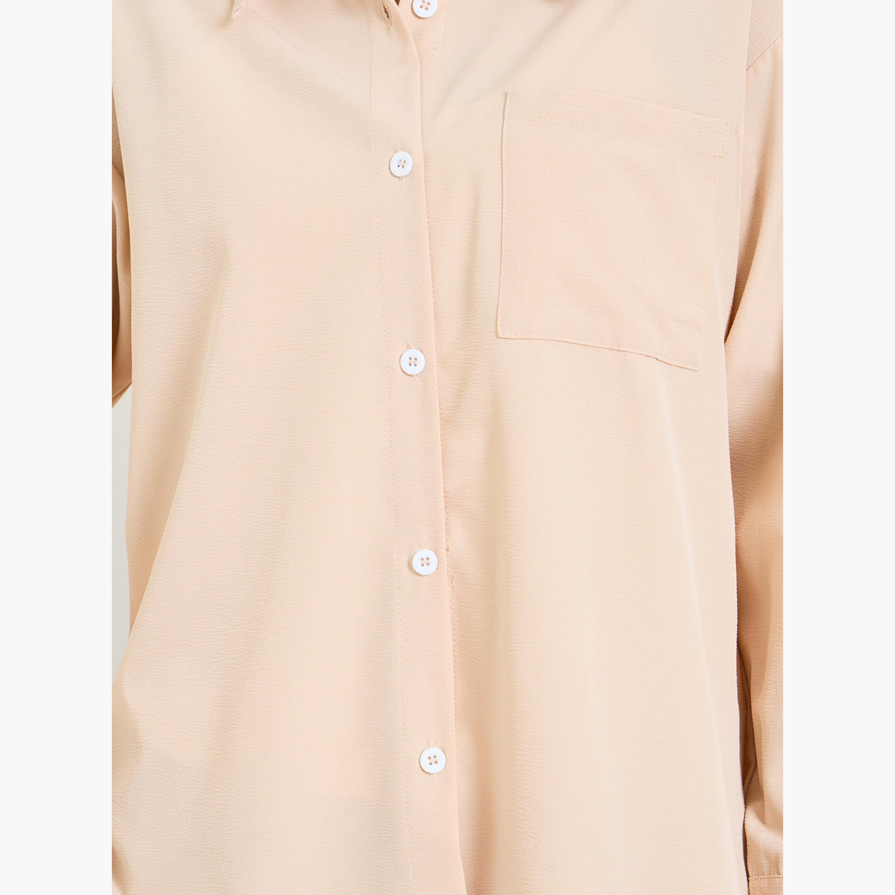 Take Two Khaki Long Sleeve Textured Button-Up Shirt-women-clothing-shirtsandblouses-shirts-image-5