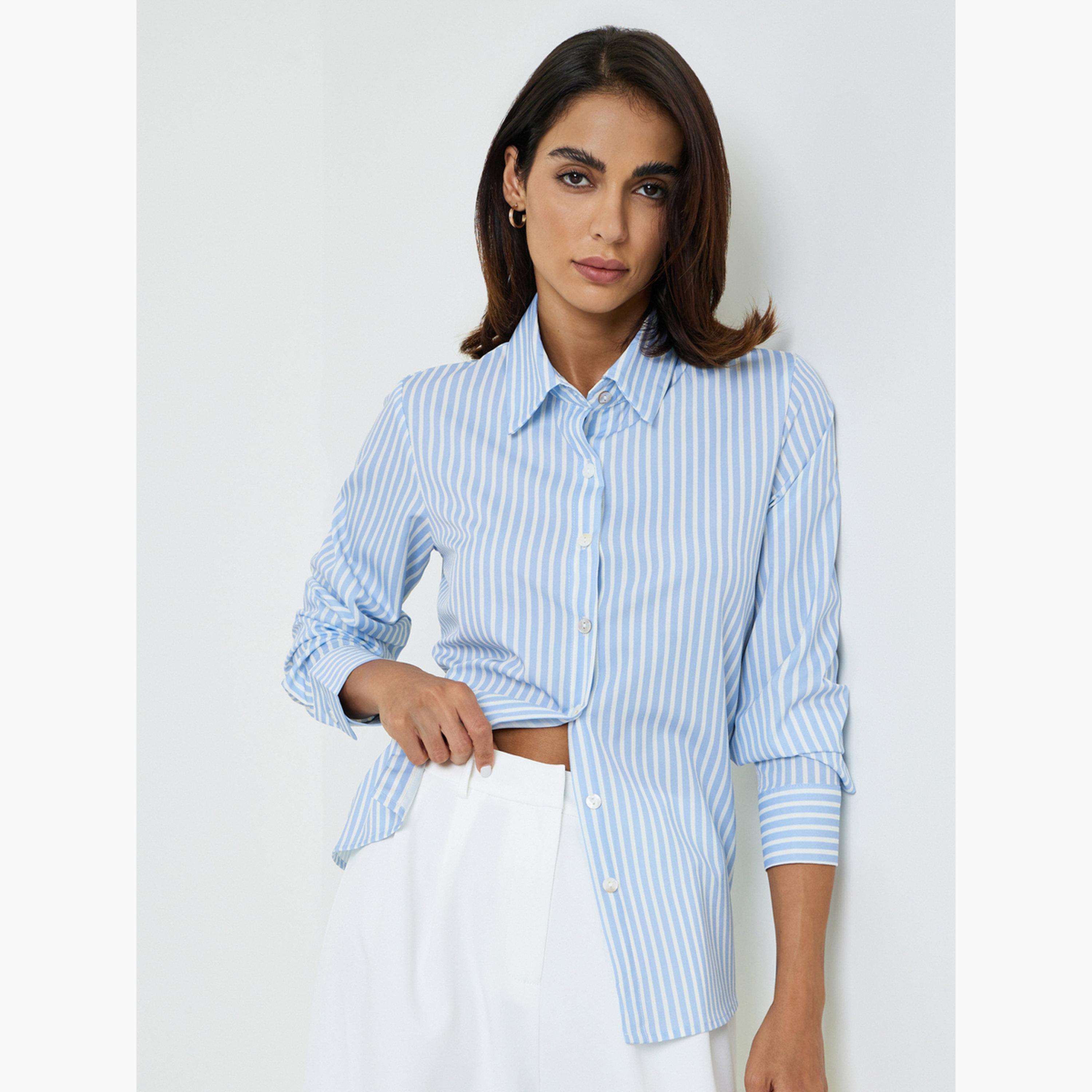 Take Two Regular Fit Blue Striped Long-Sleeve Shirt-women-clothing-shirtsandblouses-shirts-image-4