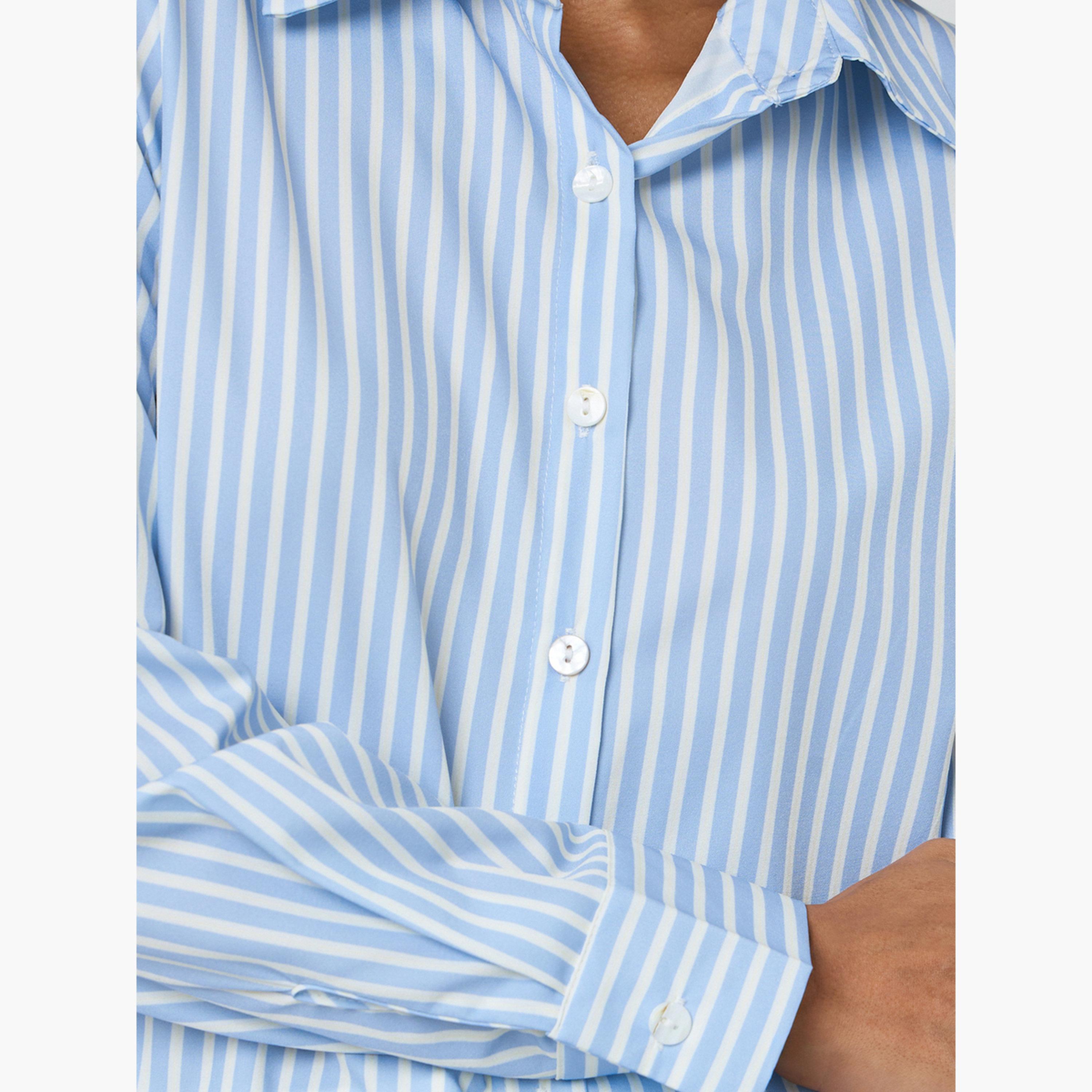 بلوزة بأكمام طويلة وقصة عادية مخطط أزرق-women-clothing-shirtsandblouses-shirts-image-5