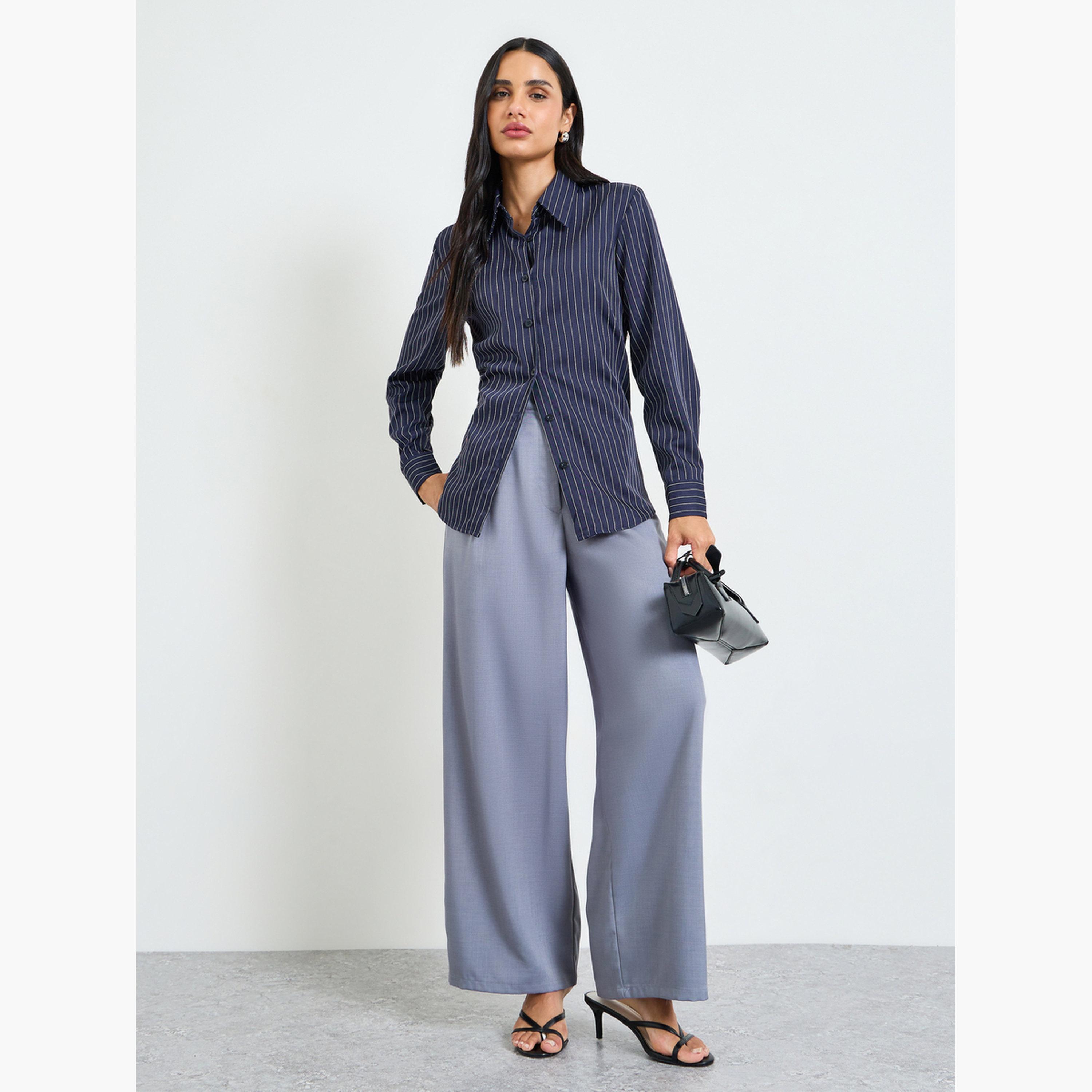Take Two Navy Pinstripe Long-Sleeve Shirt-women-clothing-shirtsandblouses-shirts-image-2