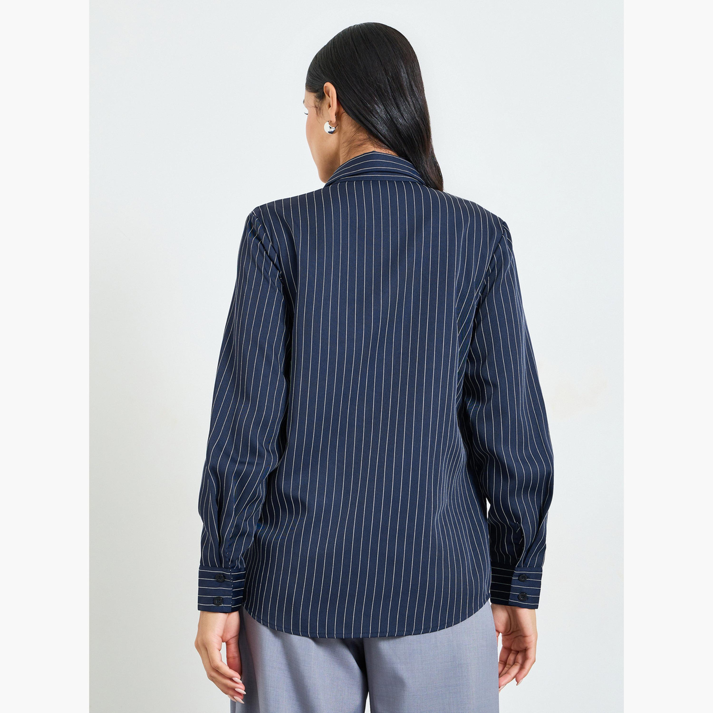 Take Two Navy Pinstripe Long-Sleeve Shirt-women-clothing-shirtsandblouses-shirts-image-3
