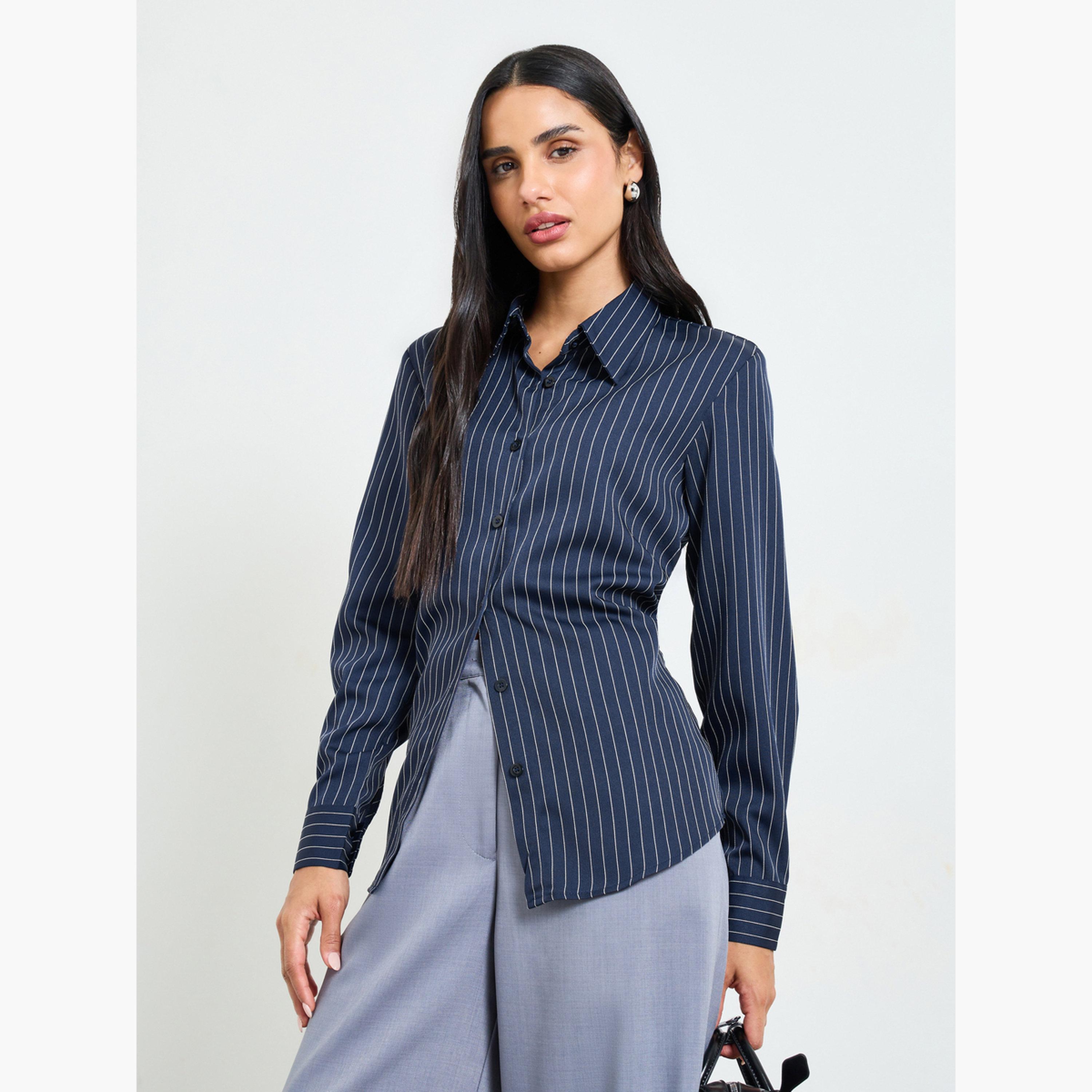 Take Two Navy Pinstripe Long-Sleeve Shirt-women-clothing-shirtsandblouses-shirts-image-4