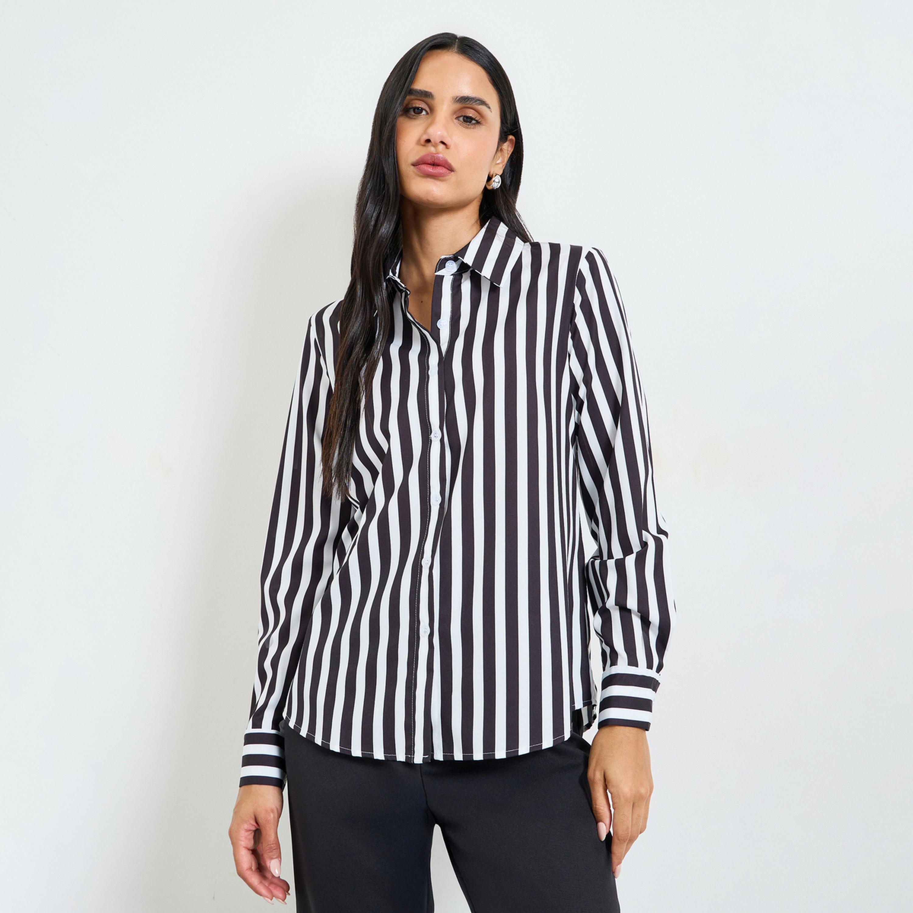 بلوزة بأكمام طويلة وأزرار مخطط-women-clothing-shirtsandblouses-shirts-image-1