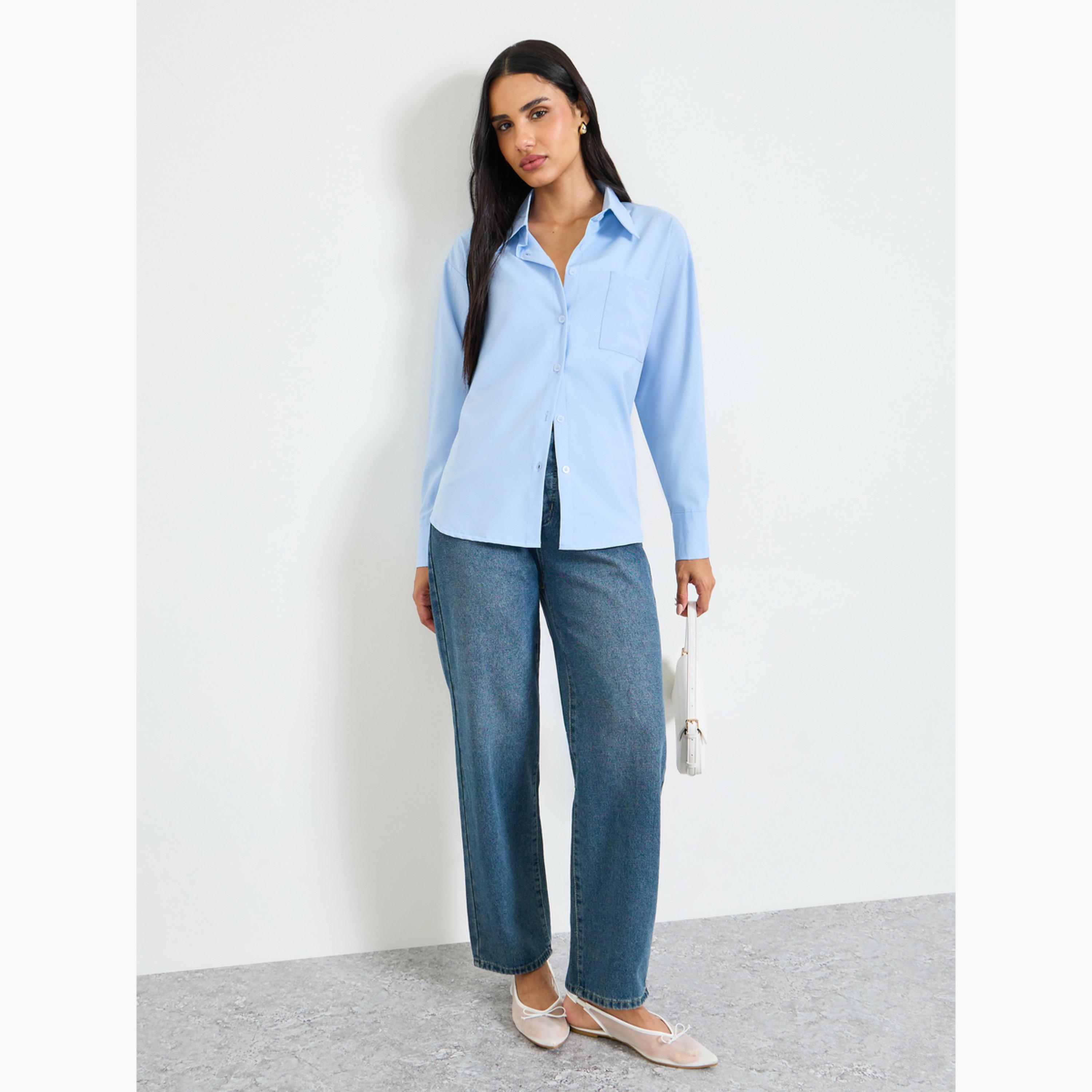 Take Two Relaxed Fit Long Sleeve Blue Shirt-women-clothing-shirtsandblouses-shirts-image-2