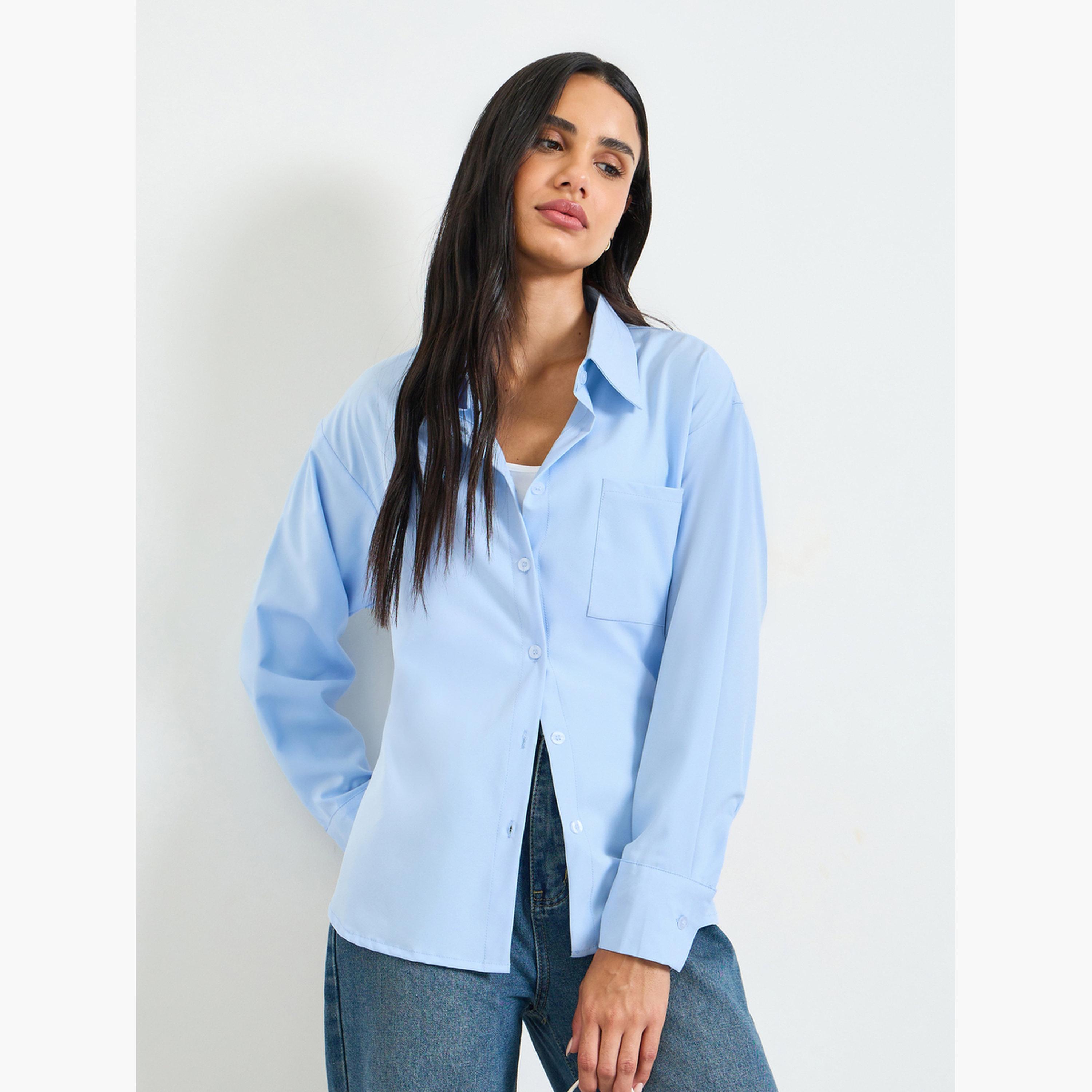 Take Two Relaxed Fit Long Sleeve Blue Shirt-women-clothing-shirtsandblouses-shirts-image-3