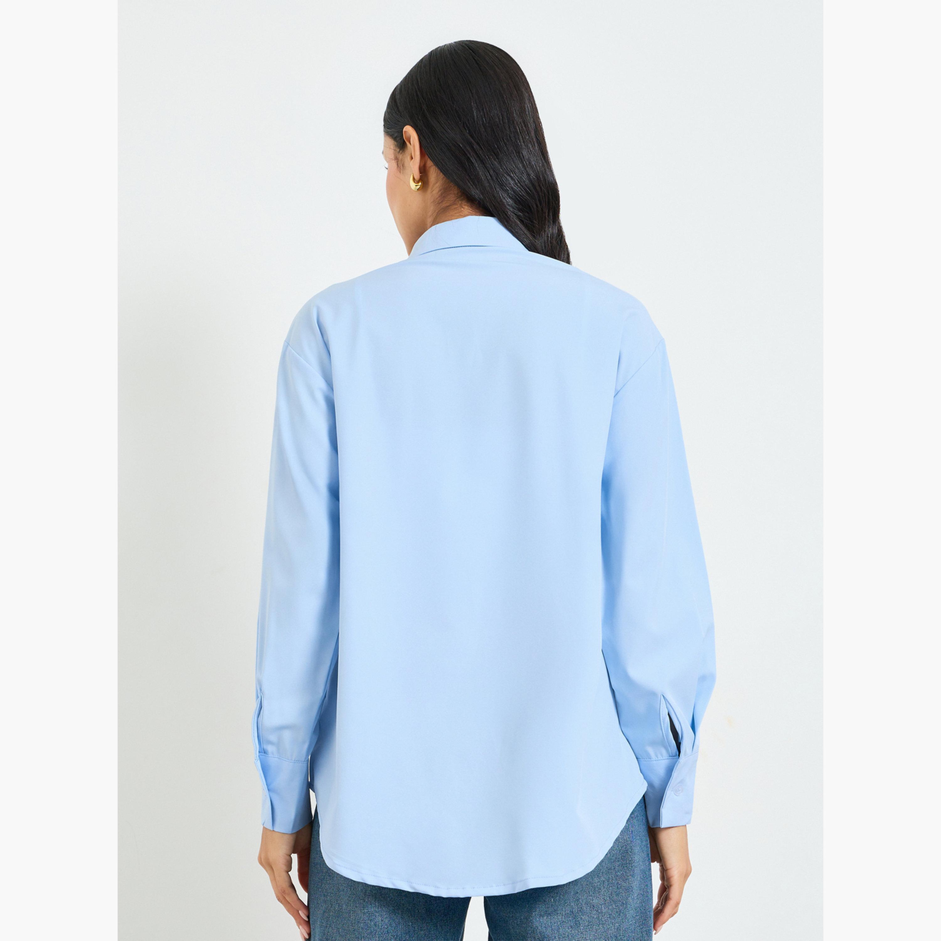 Take Two Relaxed Fit Long Sleeve Blue Shirt-women-clothing-shirtsandblouses-shirts-image-4