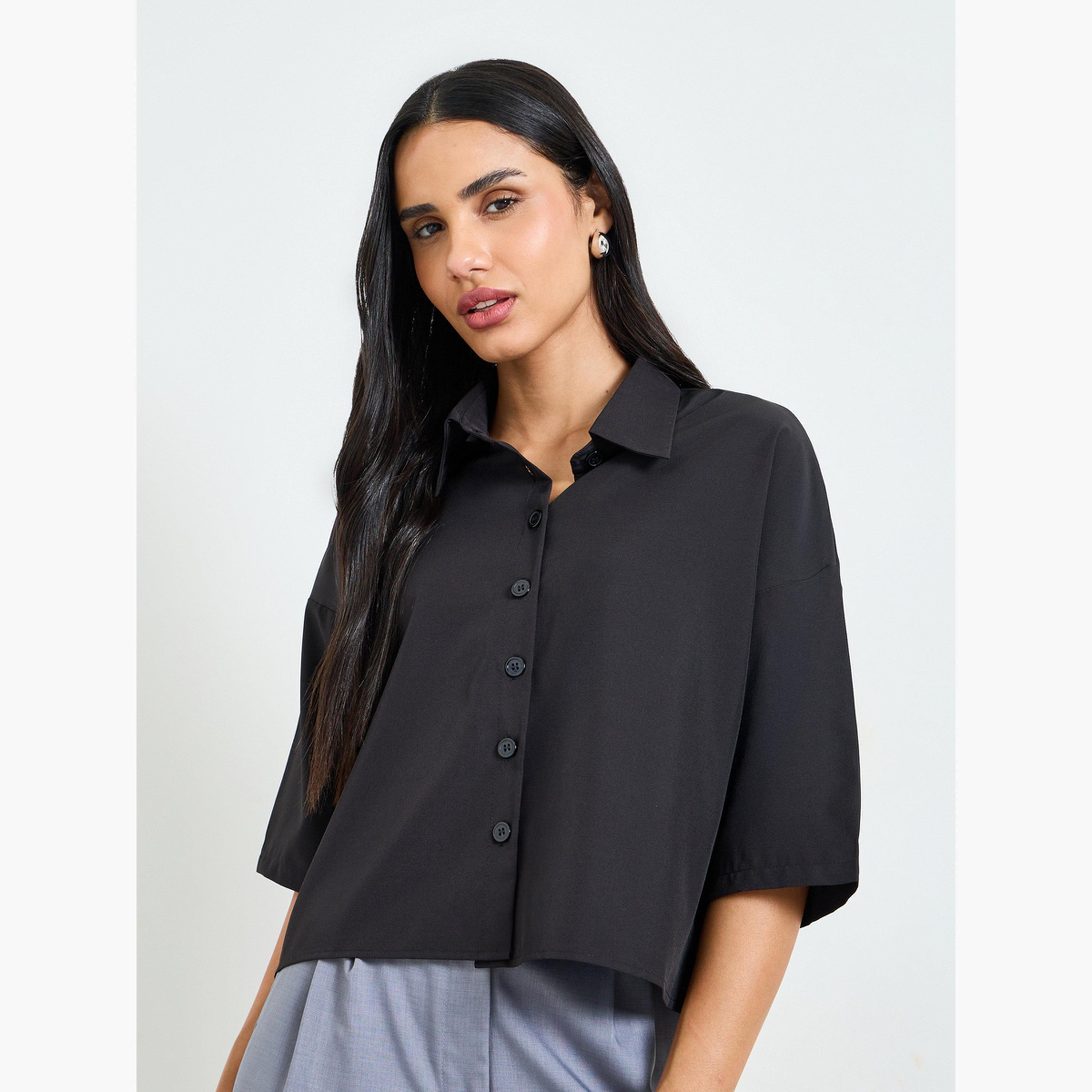 Take Two Black Short Sleeve Casual Shirt-women-clothing-shirtsandblouses-shirts-image-1