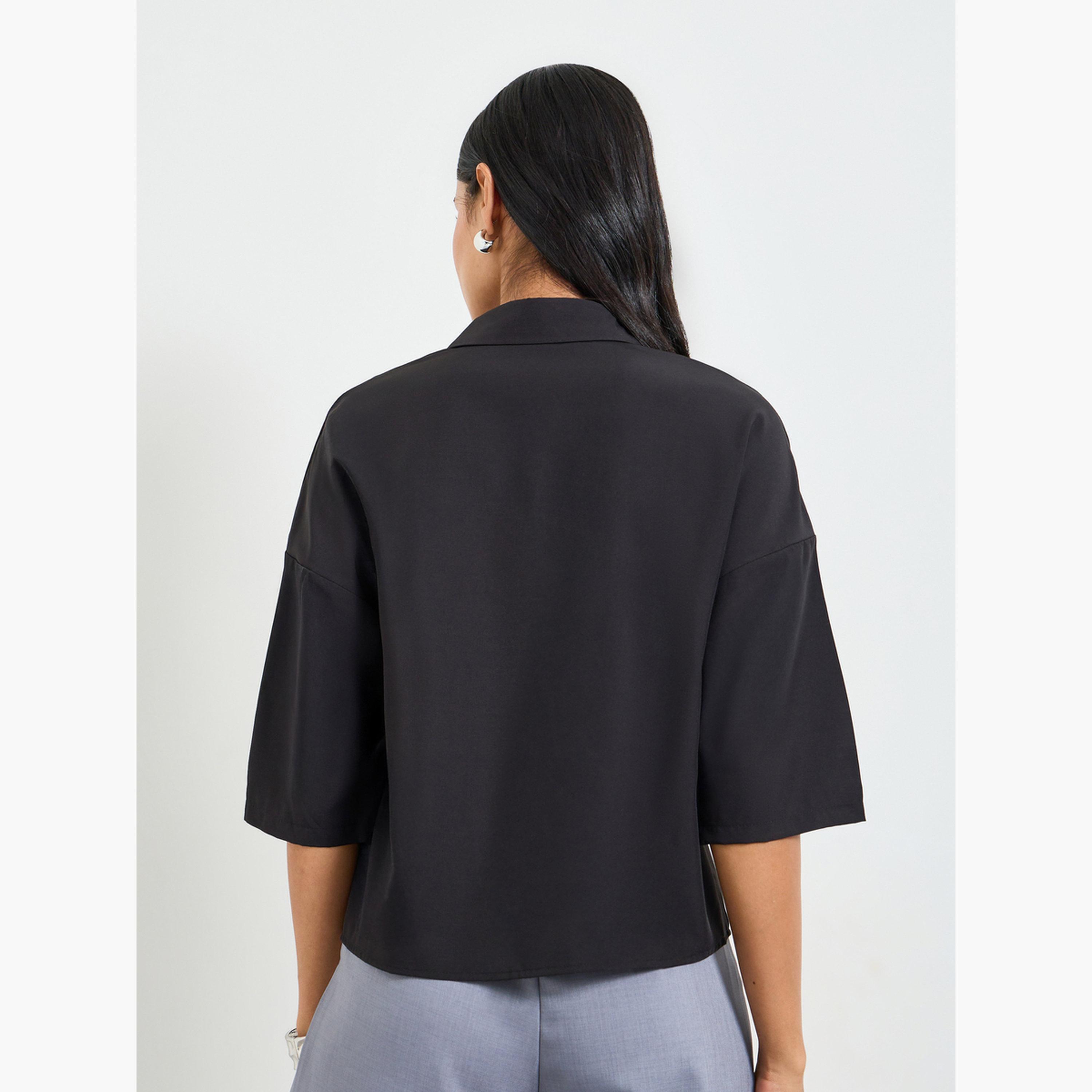Take Two Black Short Sleeve Casual Shirt-women-clothing-shirtsandblouses-shirts-image-3