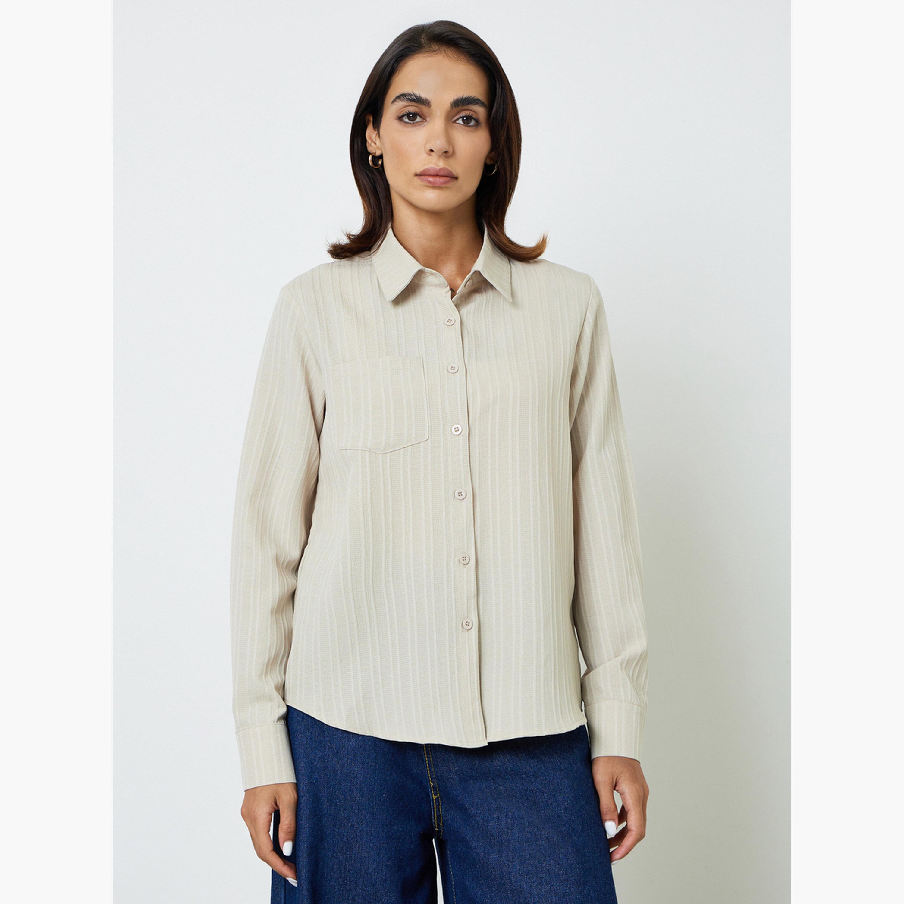 بلوزة بأكمام طويلة وقصة عادية-women-clothing-shirtsandblouses-shirts-image-1