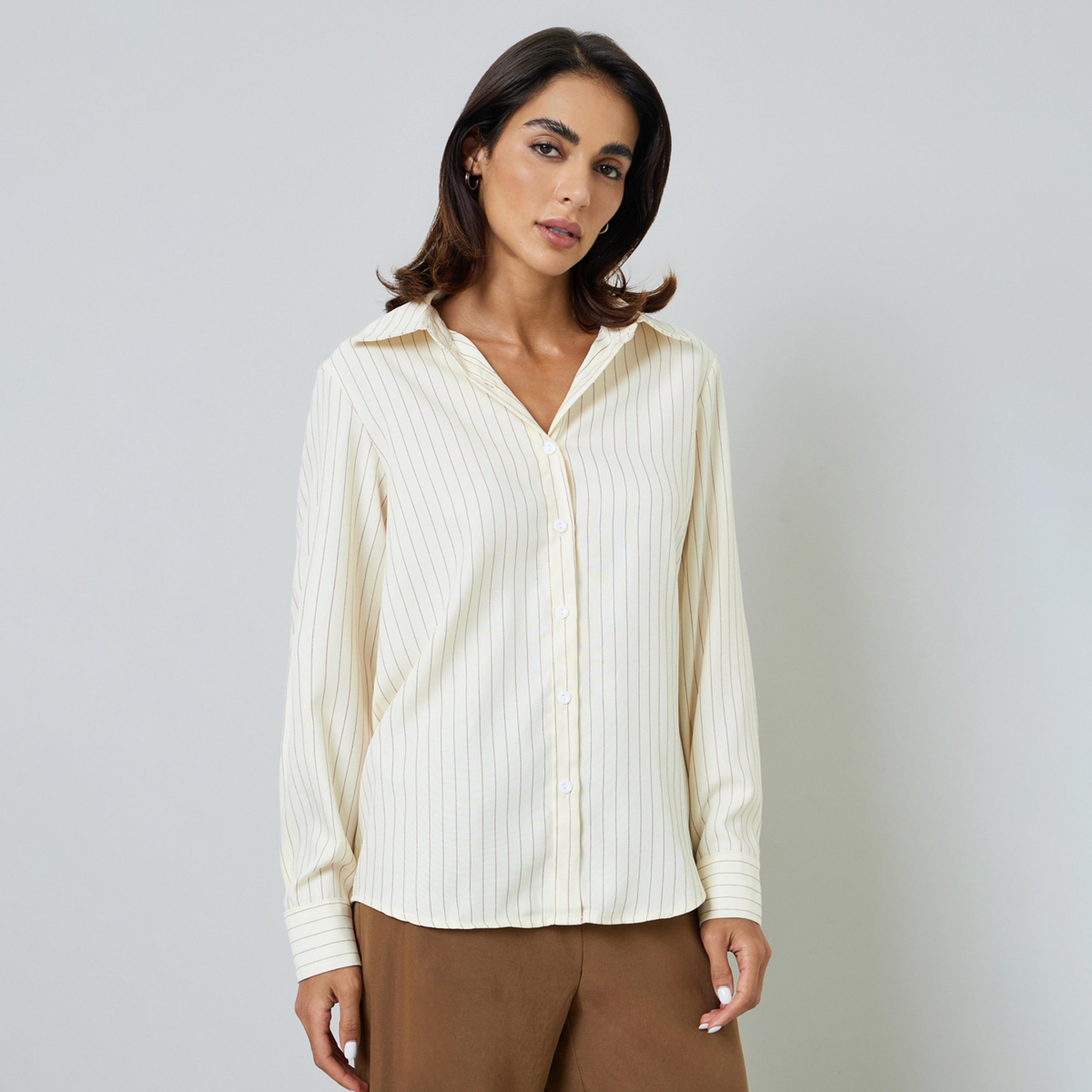 Take Two Striped Yellow Regular Fit Shirt-women-clothing-shirtsandblouses-shirts-image-1
