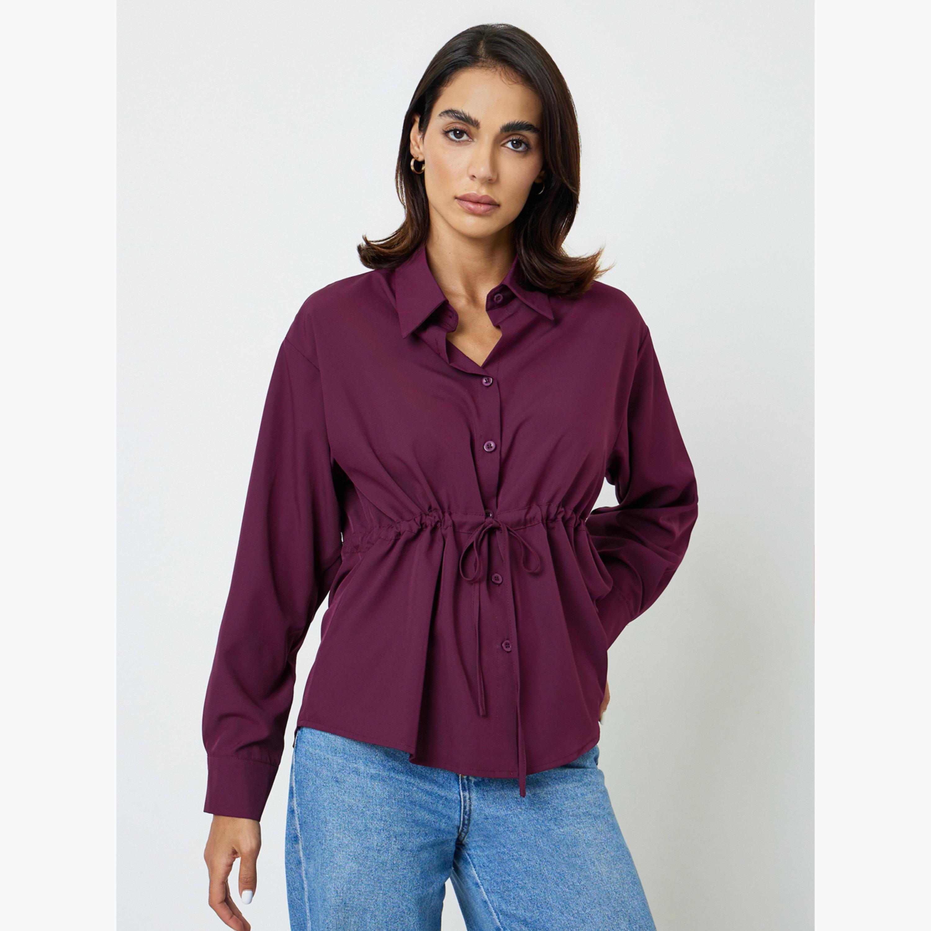 Take Two Purple Drawstring Waist Shirt-women-clothing-shirtsandblouses-shirts-image-1