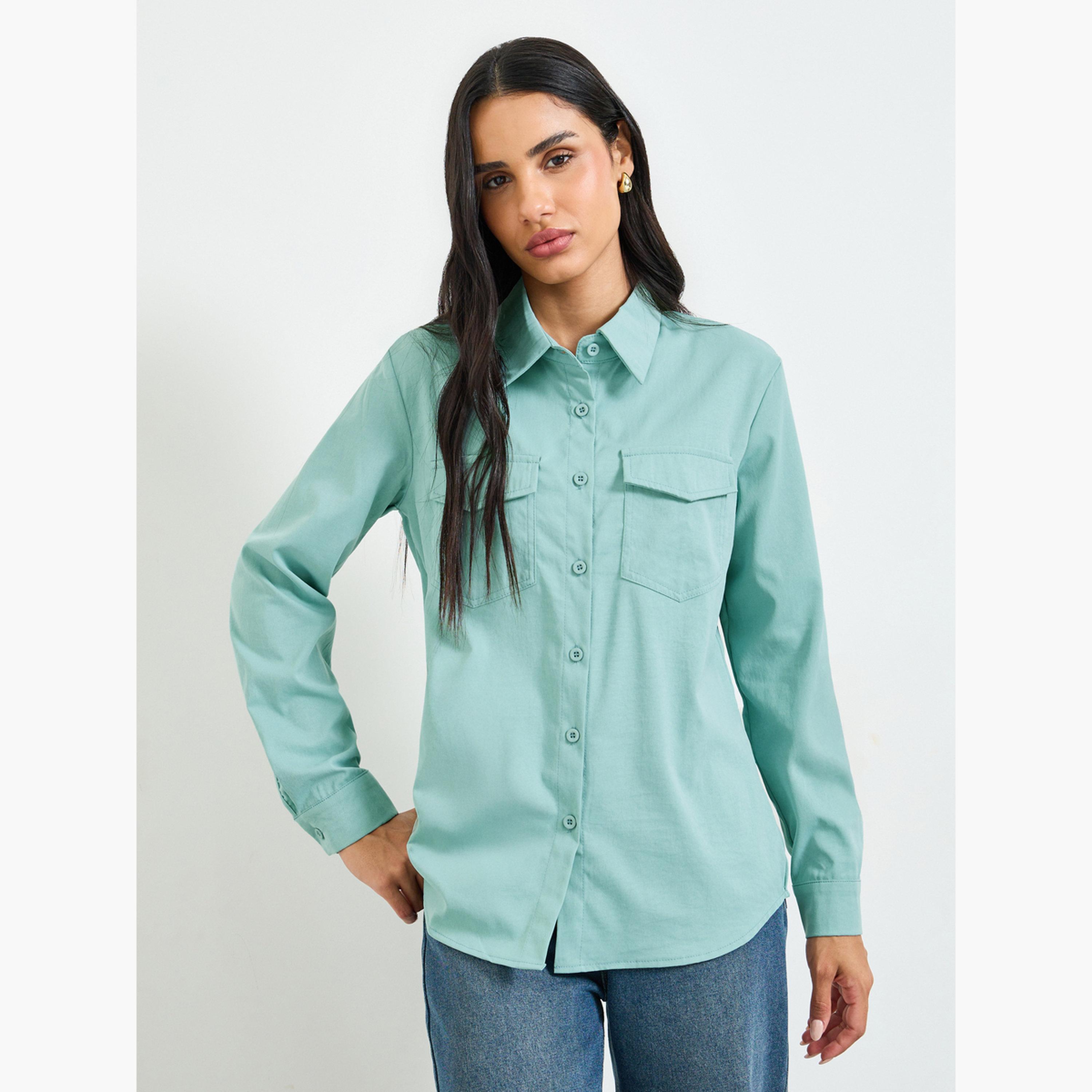 Take Two Olive Green Long Sleeve Utility Shirt-women-clothing-shirtsandblouses-shirts-image-1