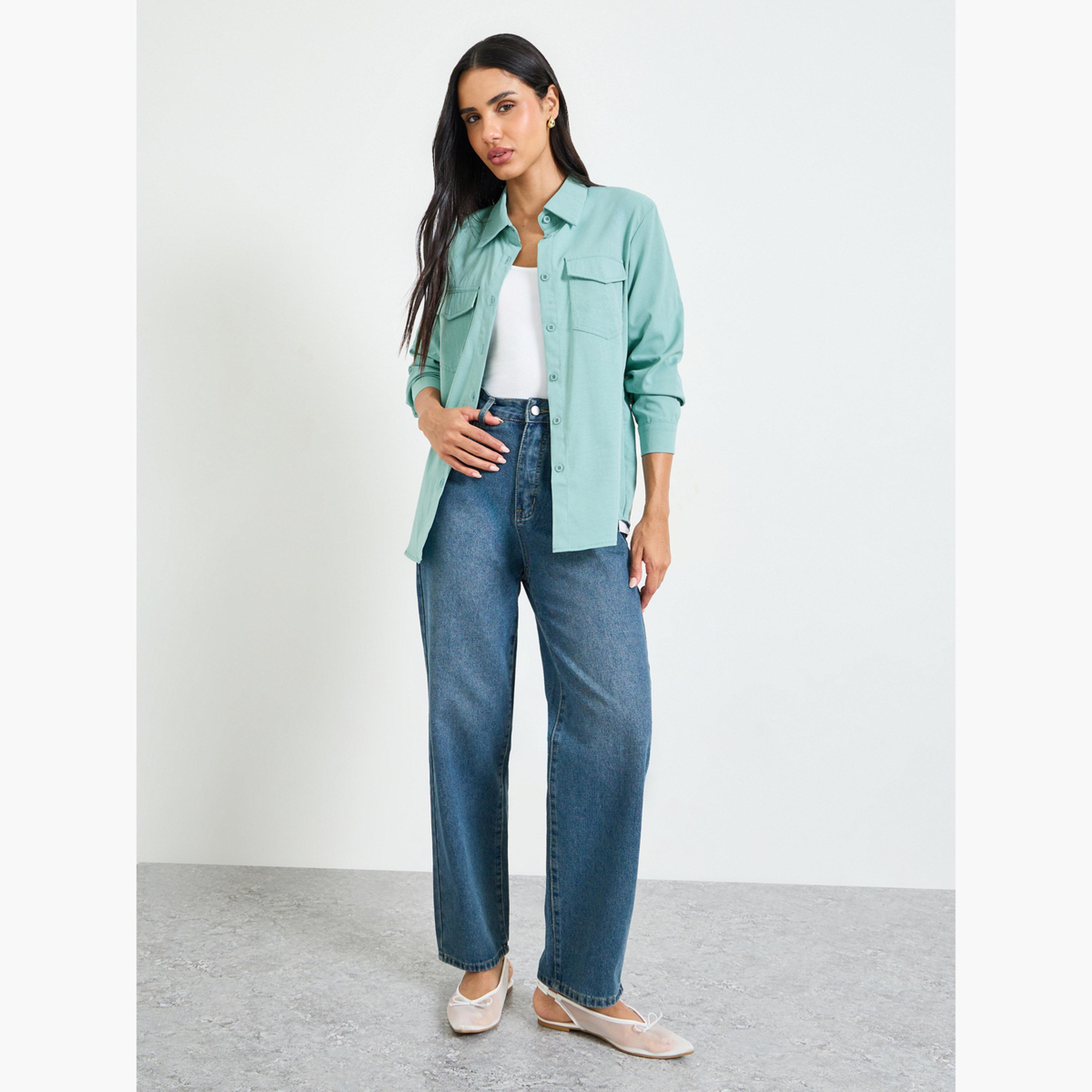 Take Two Olive Green Long Sleeve Utility Shirt-women-clothing-shirtsandblouses-shirts-image-2