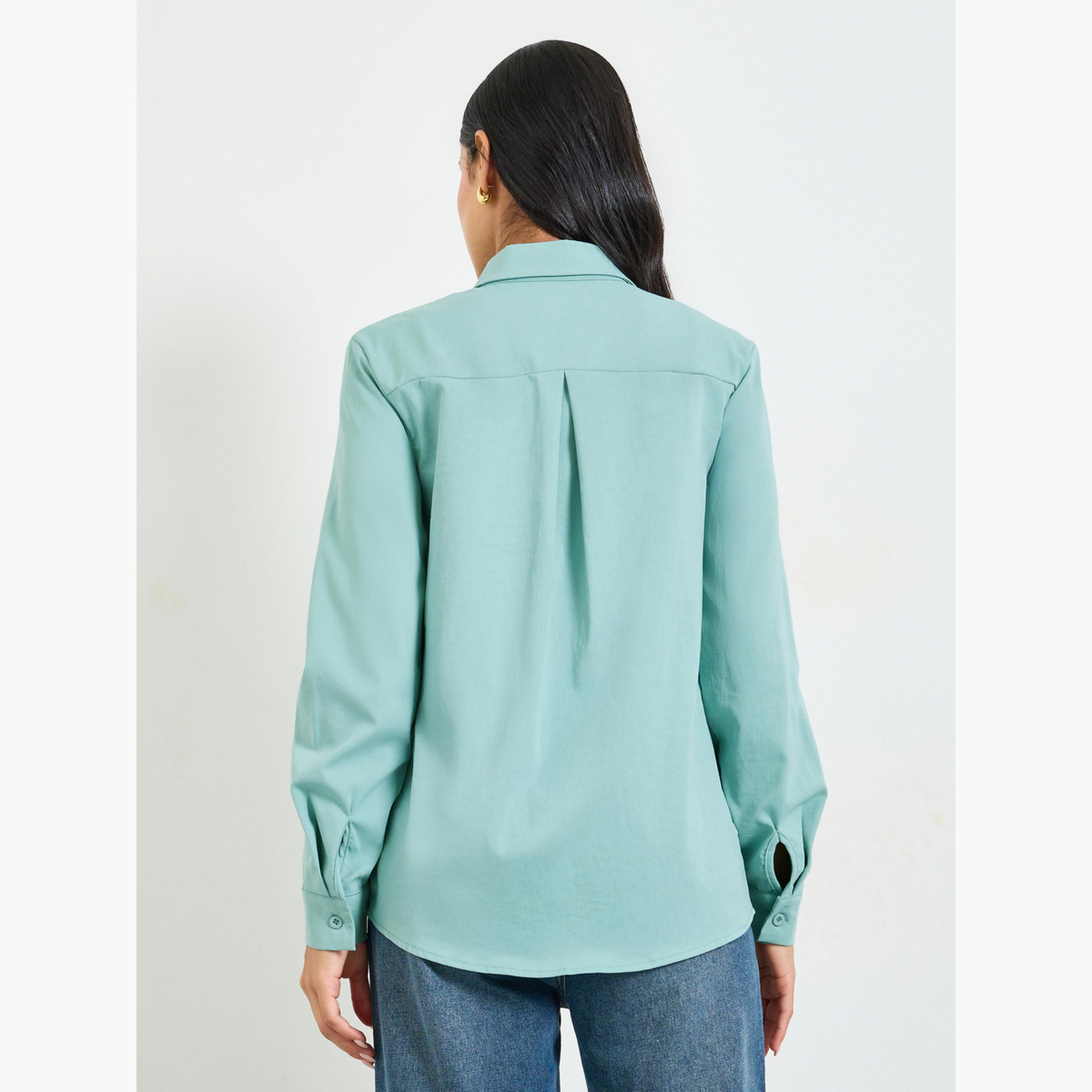 Take Two Olive Green Long Sleeve Utility Shirt-women-clothing-shirtsandblouses-shirts-image-3