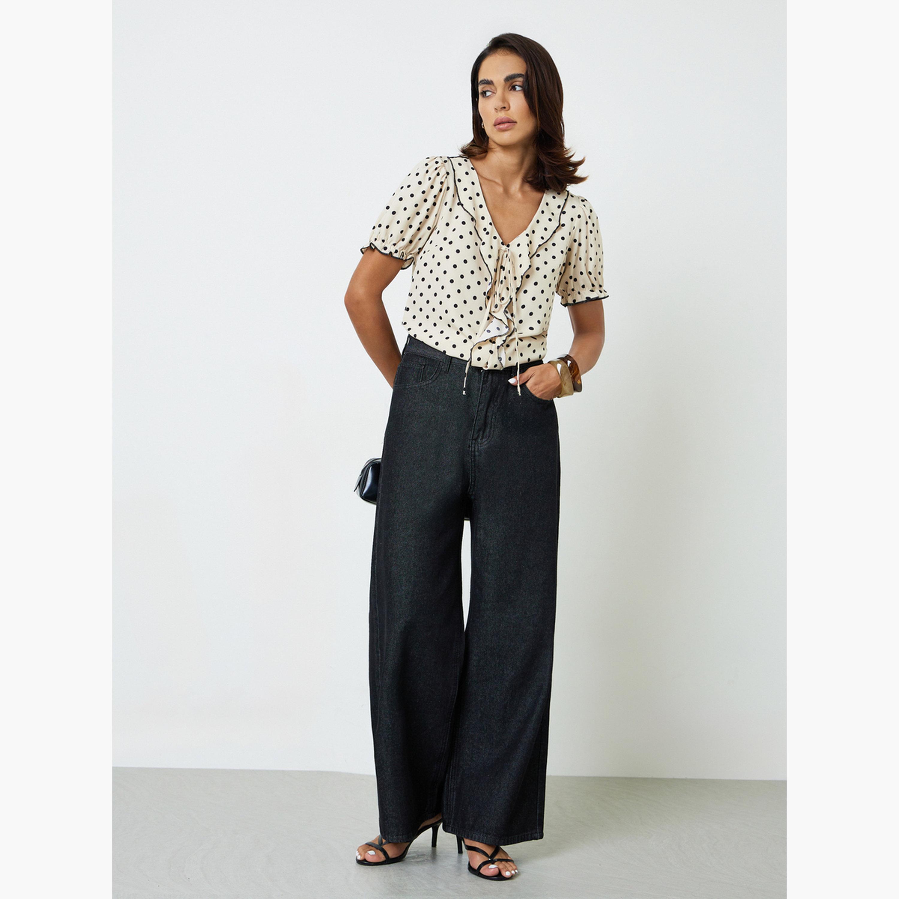 Take Two Polka Dot Ruffle Blouse with Short Sleeve-women-clothing-shirtsandblouses-blouses-image-2