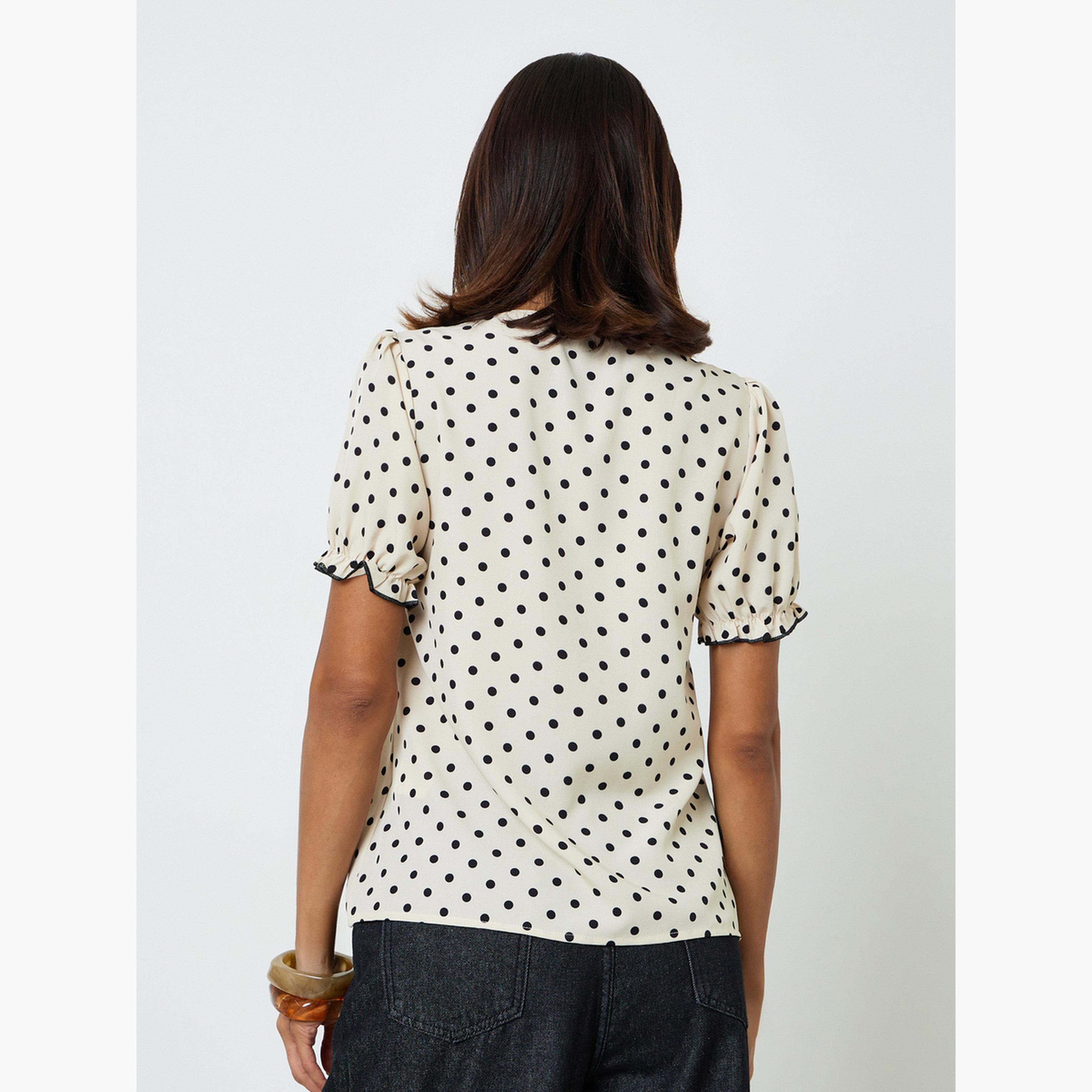 Take Two Polka Dot Ruffle Blouse with Short Sleeve-women-clothing-shirtsandblouses-blouses-image-3