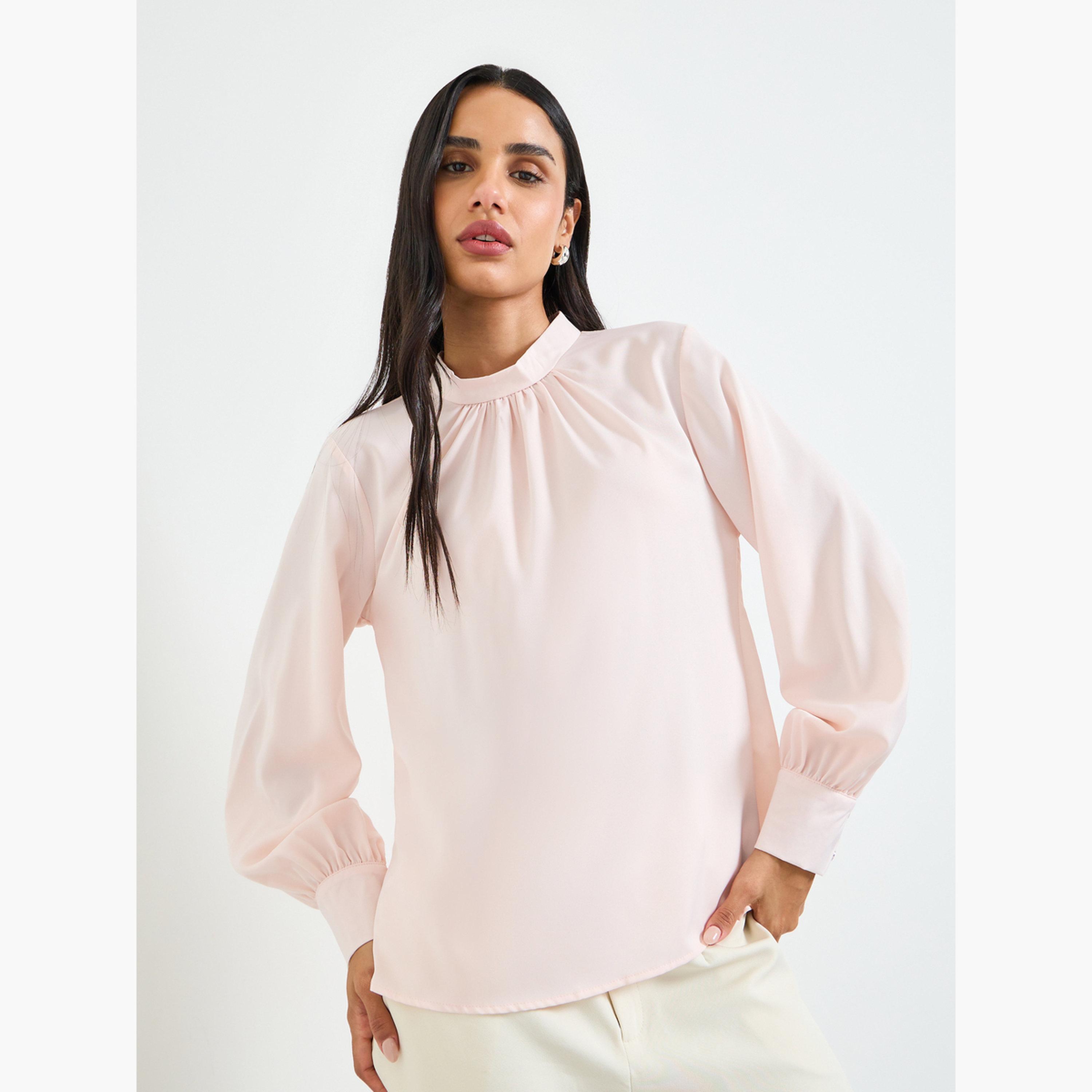 بلوزة بأكمام طويلة باللون الكريمي-women-clothing-shirtsandblouses-blouses-image-1