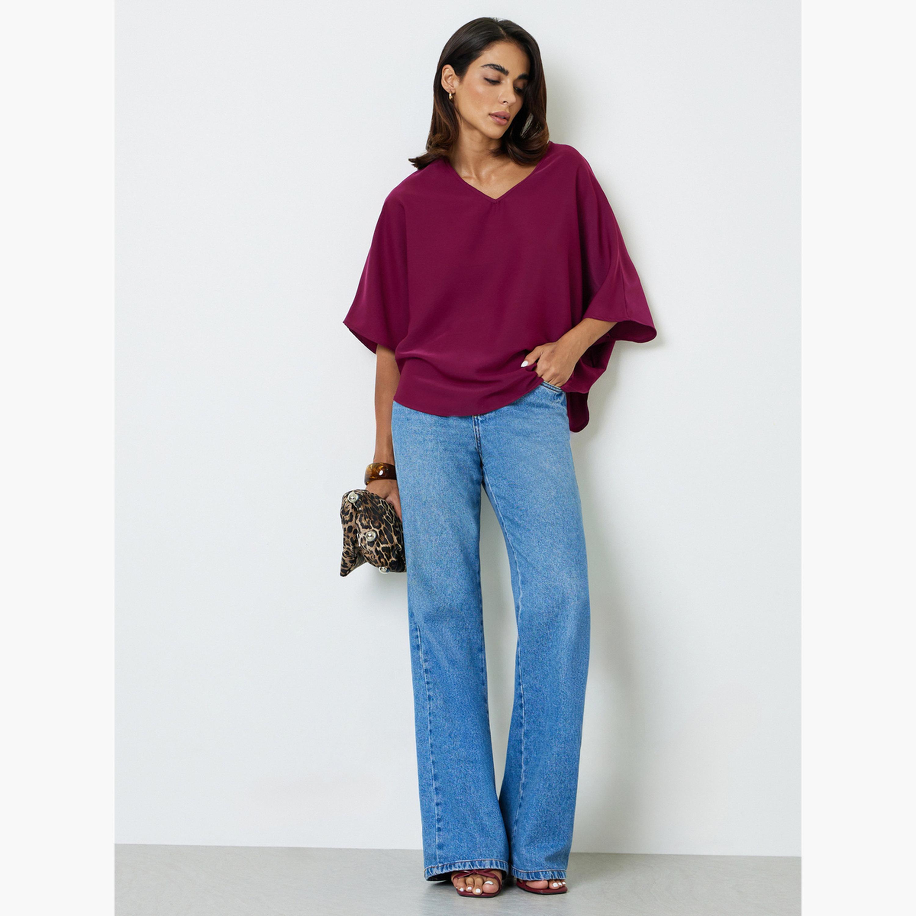 بلوزة بأكمام 3/4 بنفسجي-women-clothing-shirtsandblouses-blouses-image-2