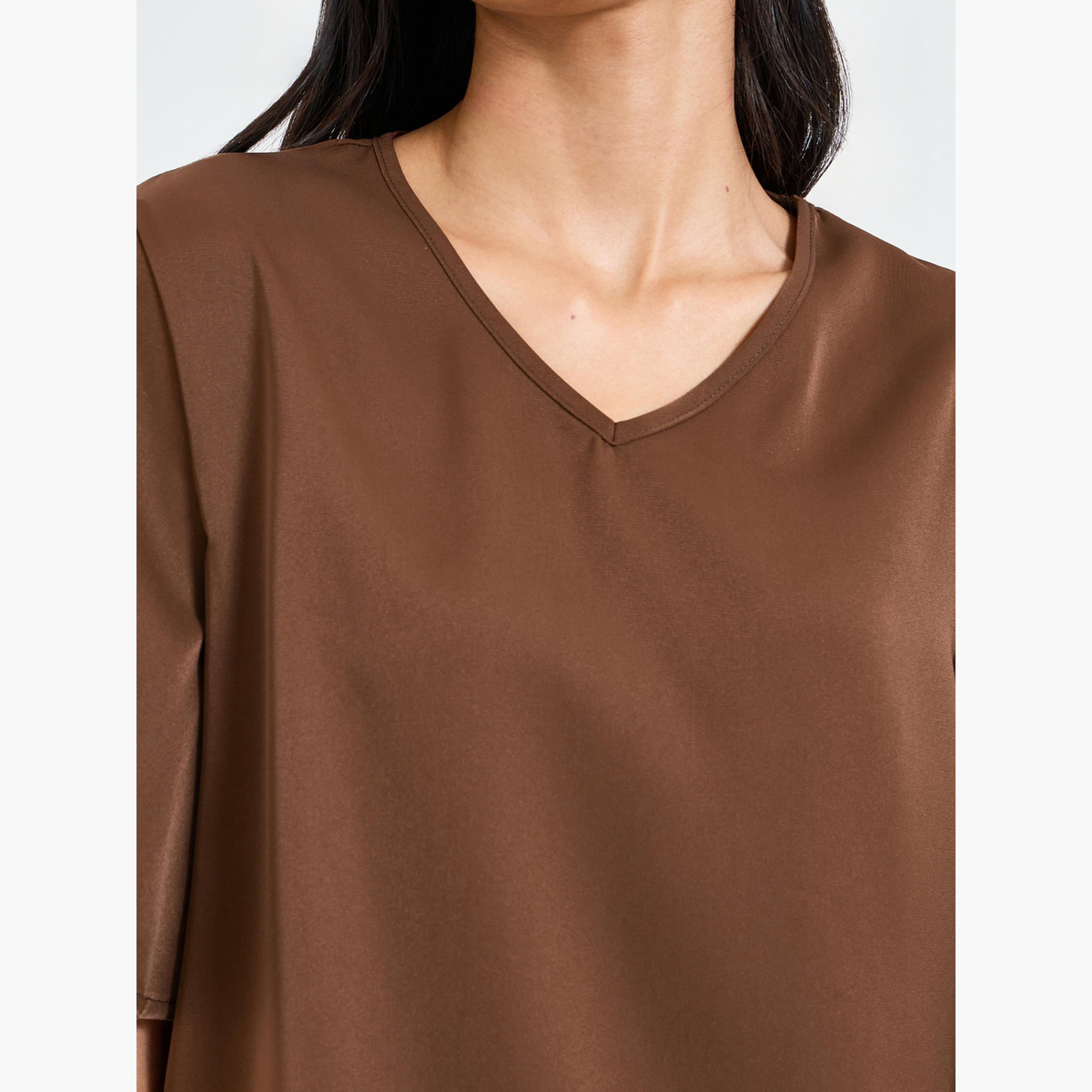 Take Two Coffee Brown V-Neck Short Sleeve Top-women-clothing-shirtsandblouses-blouses-image-5