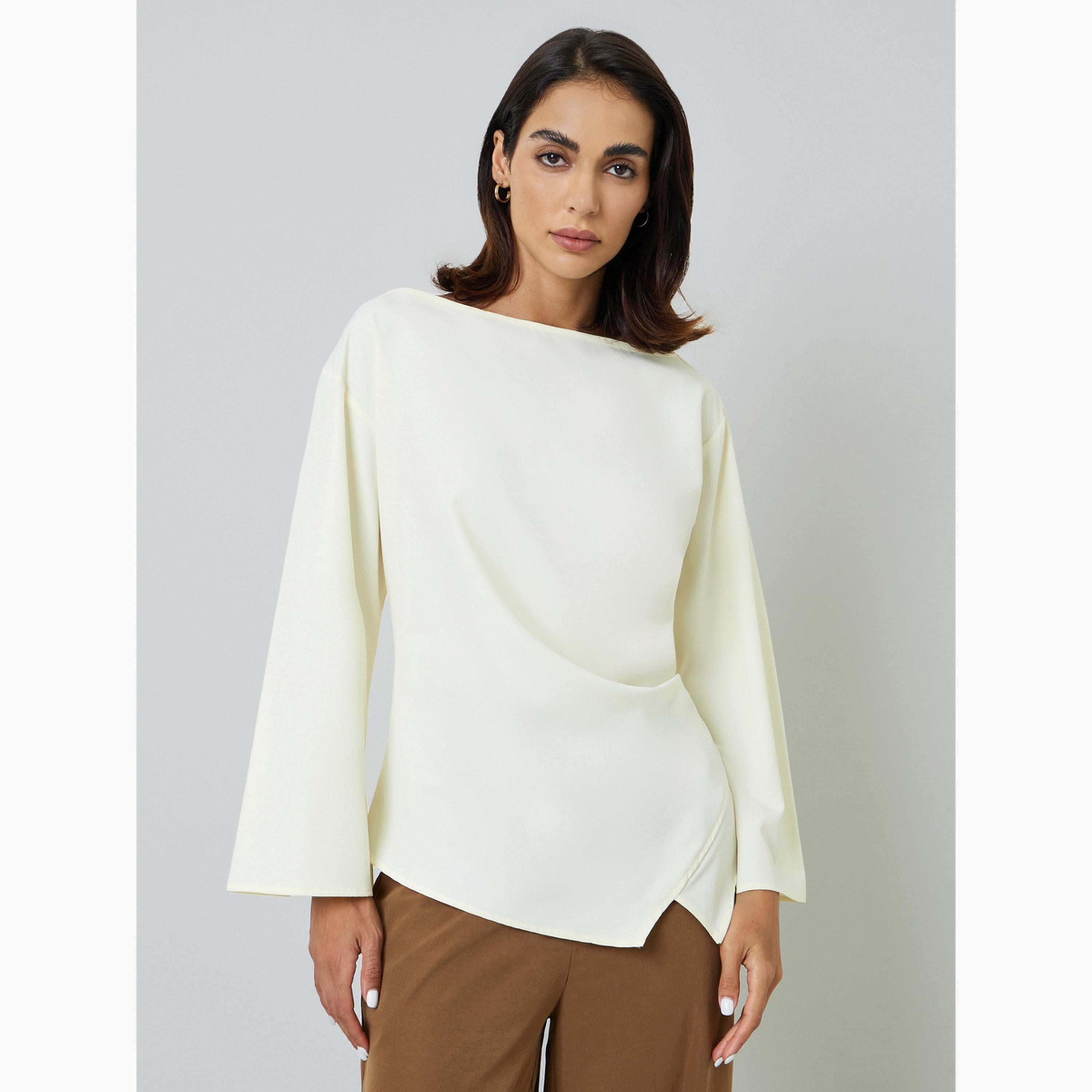 Take Two Beige Long Sleeve Boat Neck Top-women-clothing-shirtsandblouses-blouses-image-1