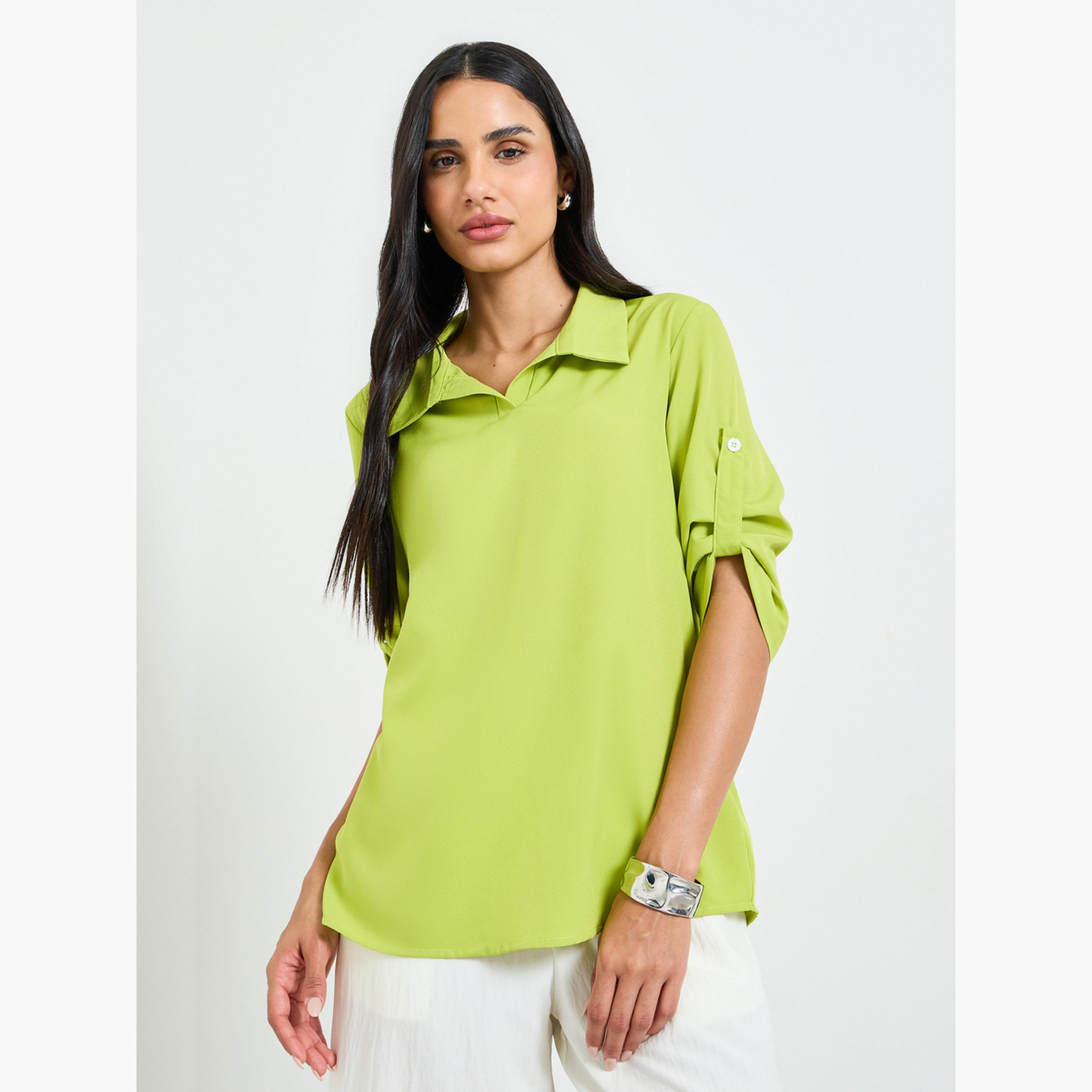 Take Two Green 3/4 Sleeve Regular Fit Top-women-clothing-shirtsandblouses-blouses-image-1