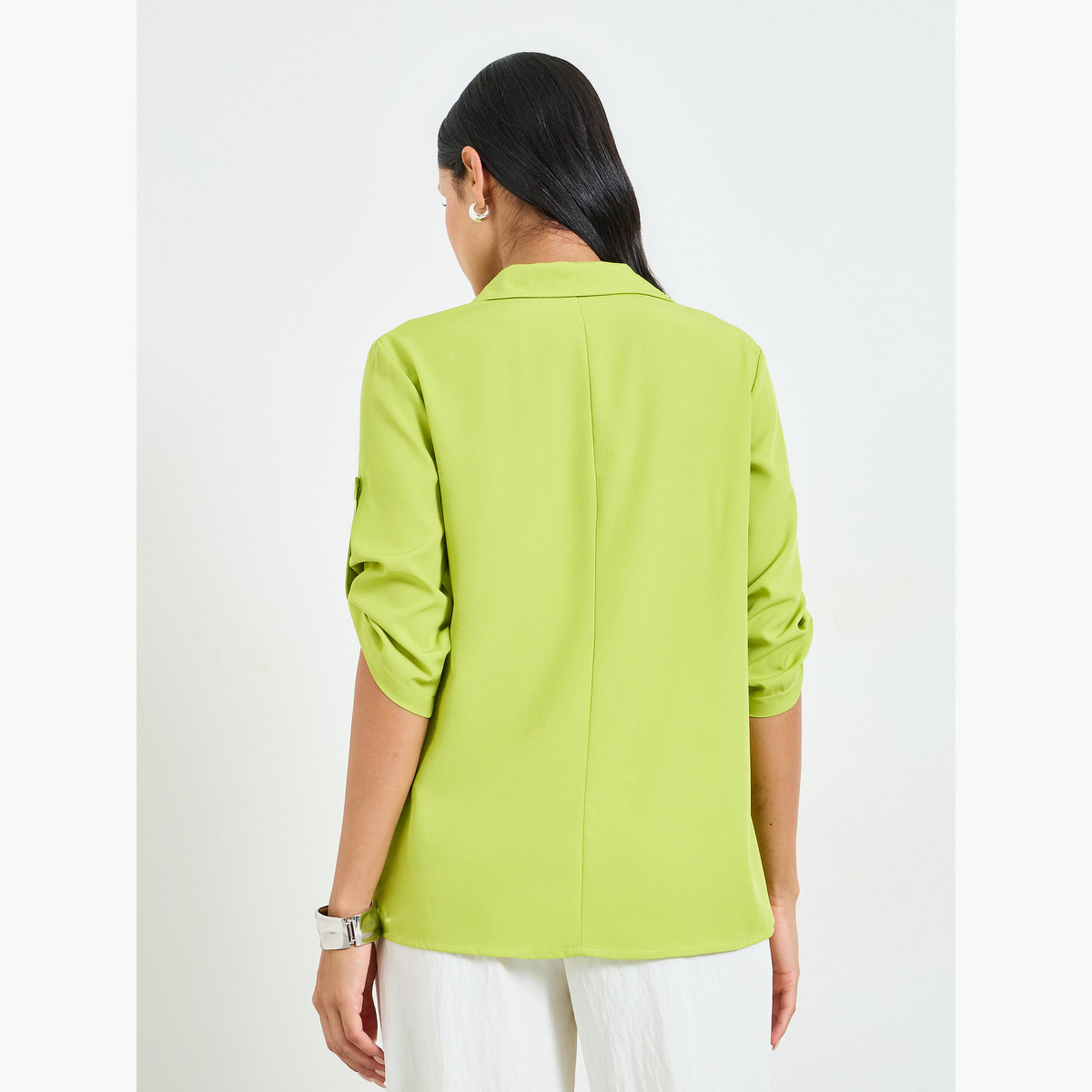 بلوزة بقصة عادية وأكمام 3/4 باللون الأخضر-women-clothing-shirtsandblouses-blouses-image-3
