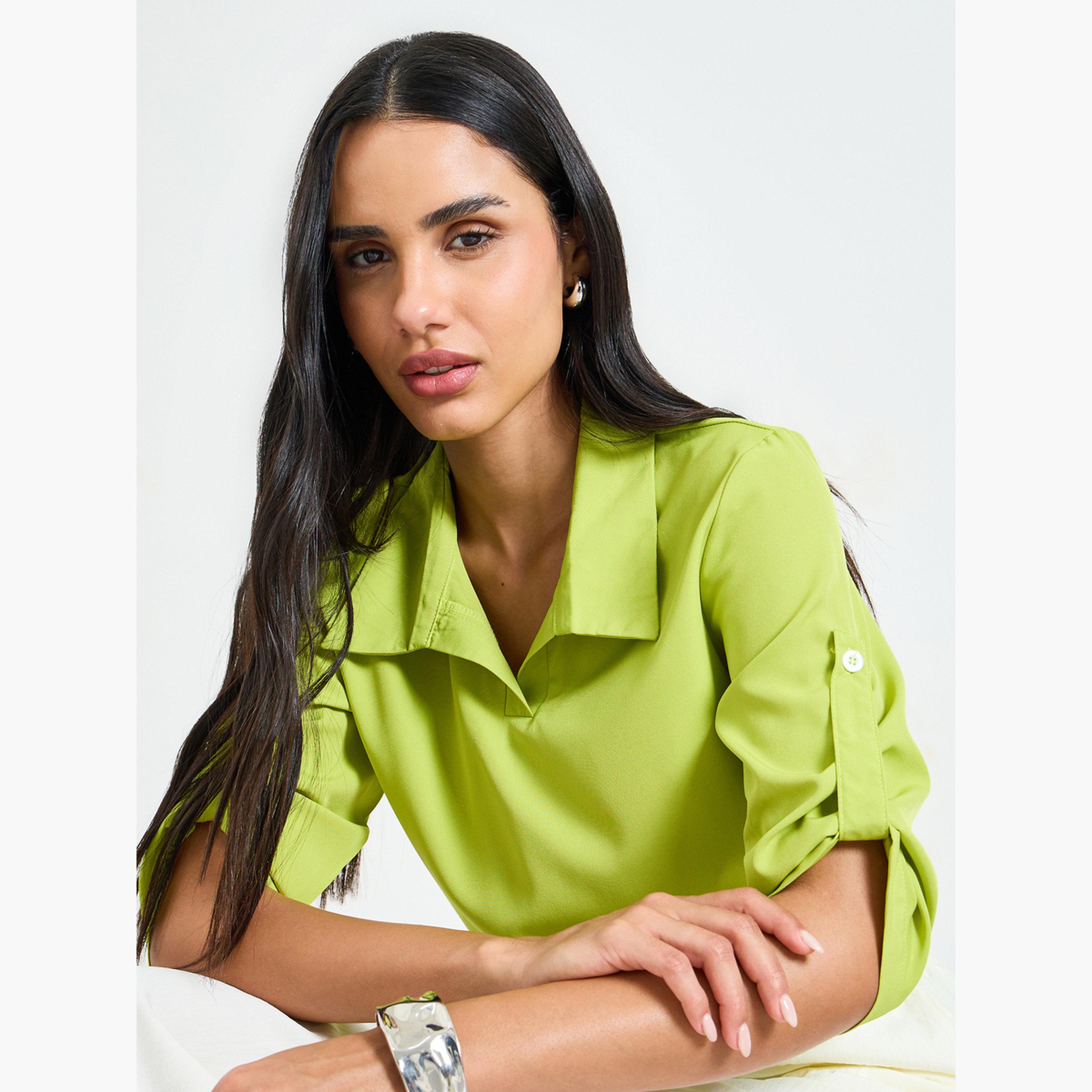 Take Two Green 3/4 Sleeve Regular Fit Top-women-clothing-shirtsandblouses-blouses-image-4