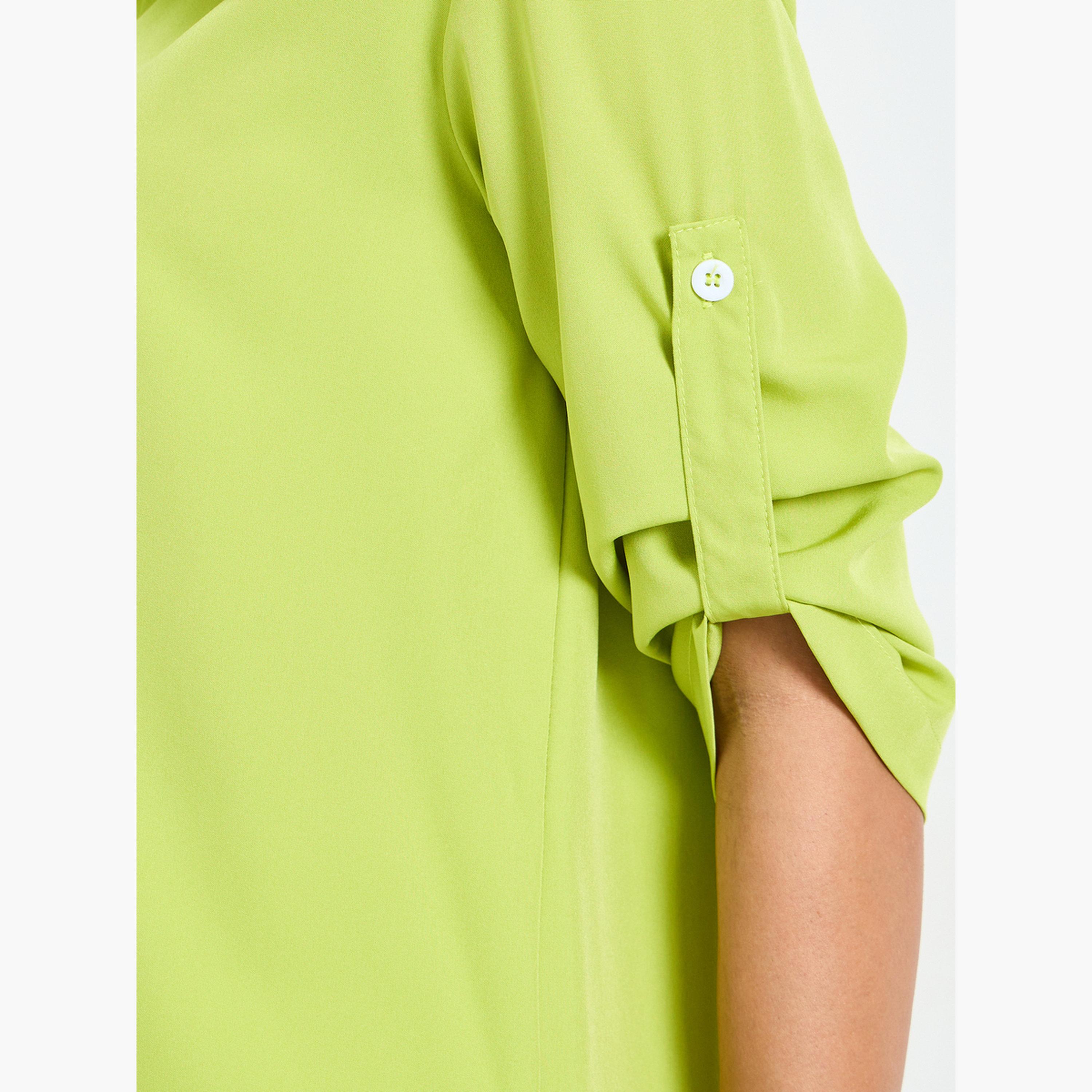 بلوزة بقصة عادية وأكمام 3/4 باللون الأخضر-women-clothing-shirtsandblouses-blouses-image-5