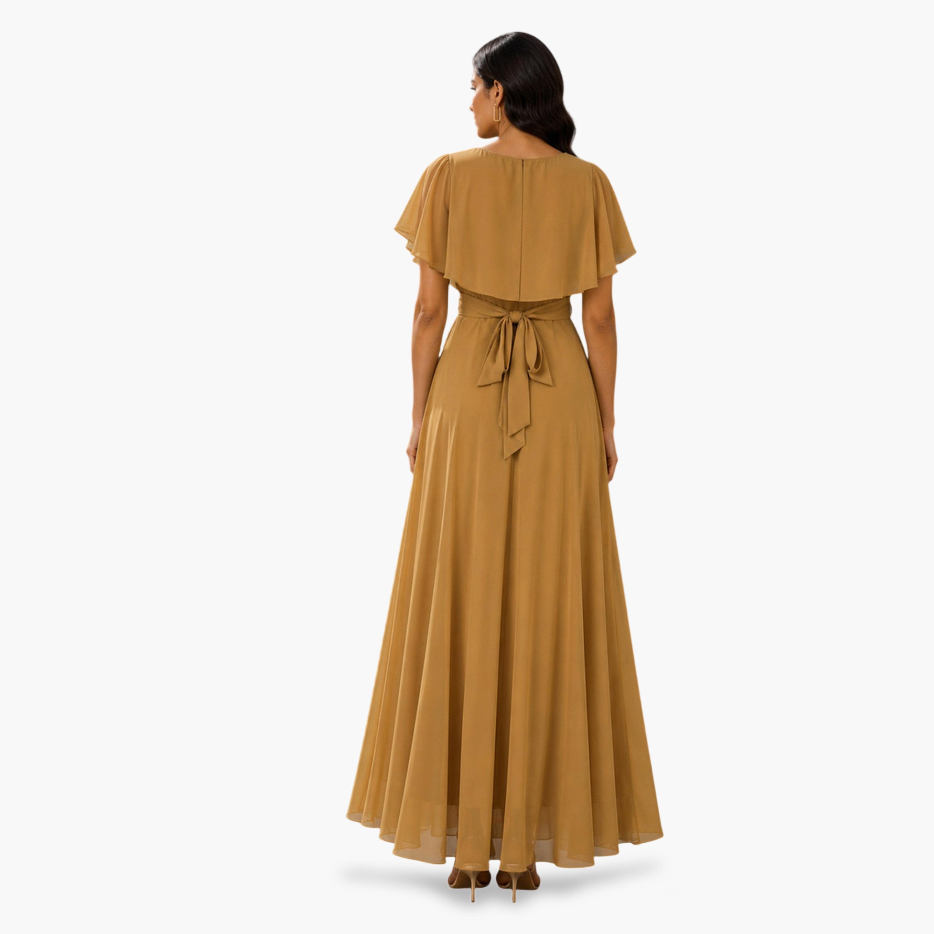 HOUSE OF RAELI X Styli Mustard Fit and Flare Maxi Dress with Flutter Sleeves - Perfect for Parties-women-clothing-dresses-image-5