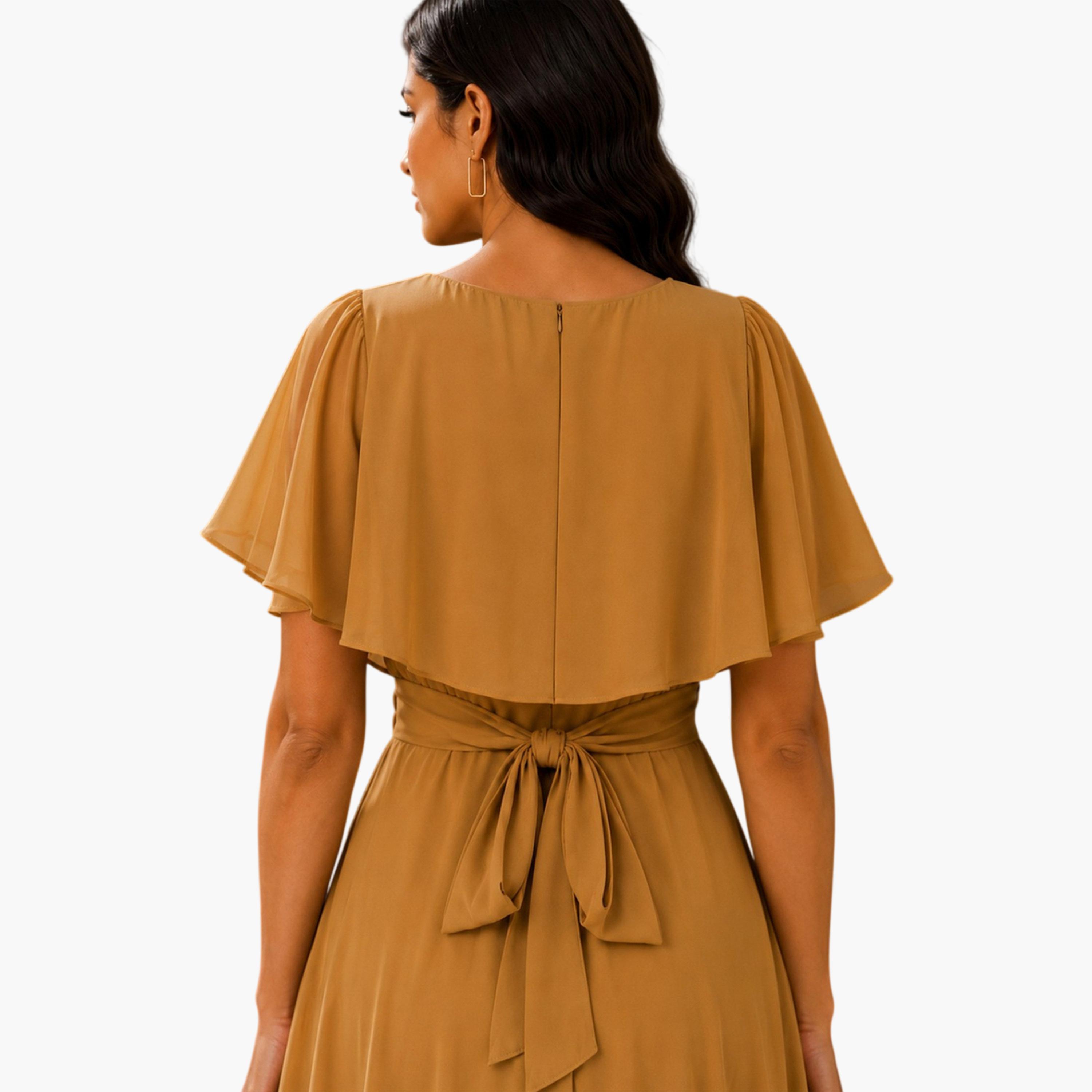 HOUSE OF RAELI X Styli Mustard Fit and Flare Maxi Dress with Flutter Sleeves - Perfect for Parties-women-clothing-dresses-image-7